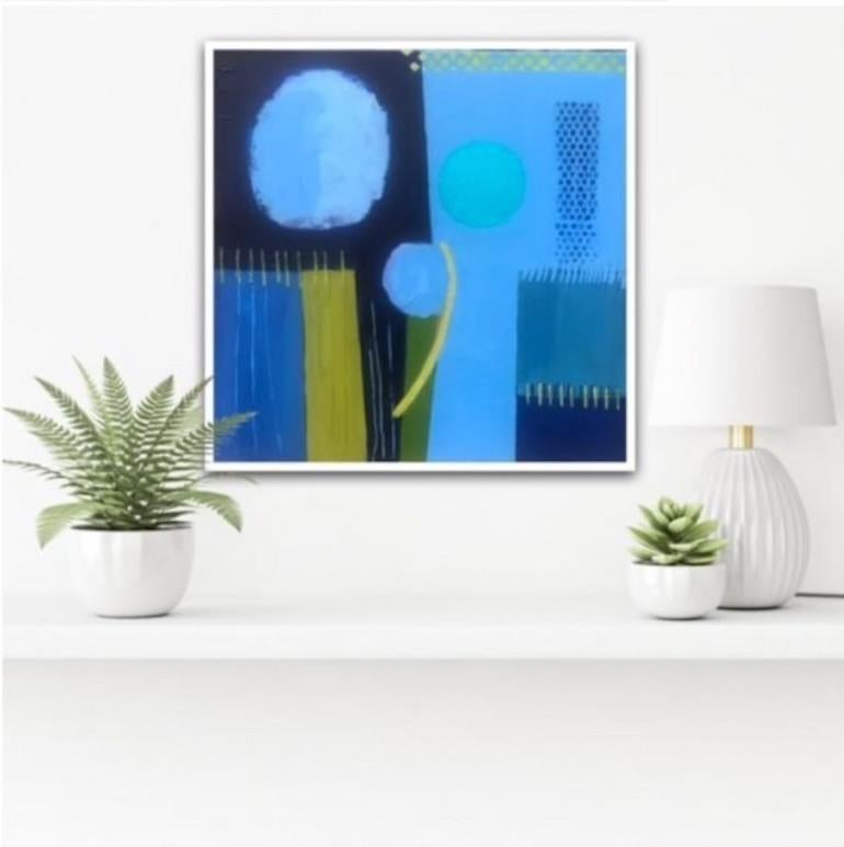 Reflective moment, original painting, abstract art, impressionistic, landscape - Abstract Painting by Maggie LaPorte Banks