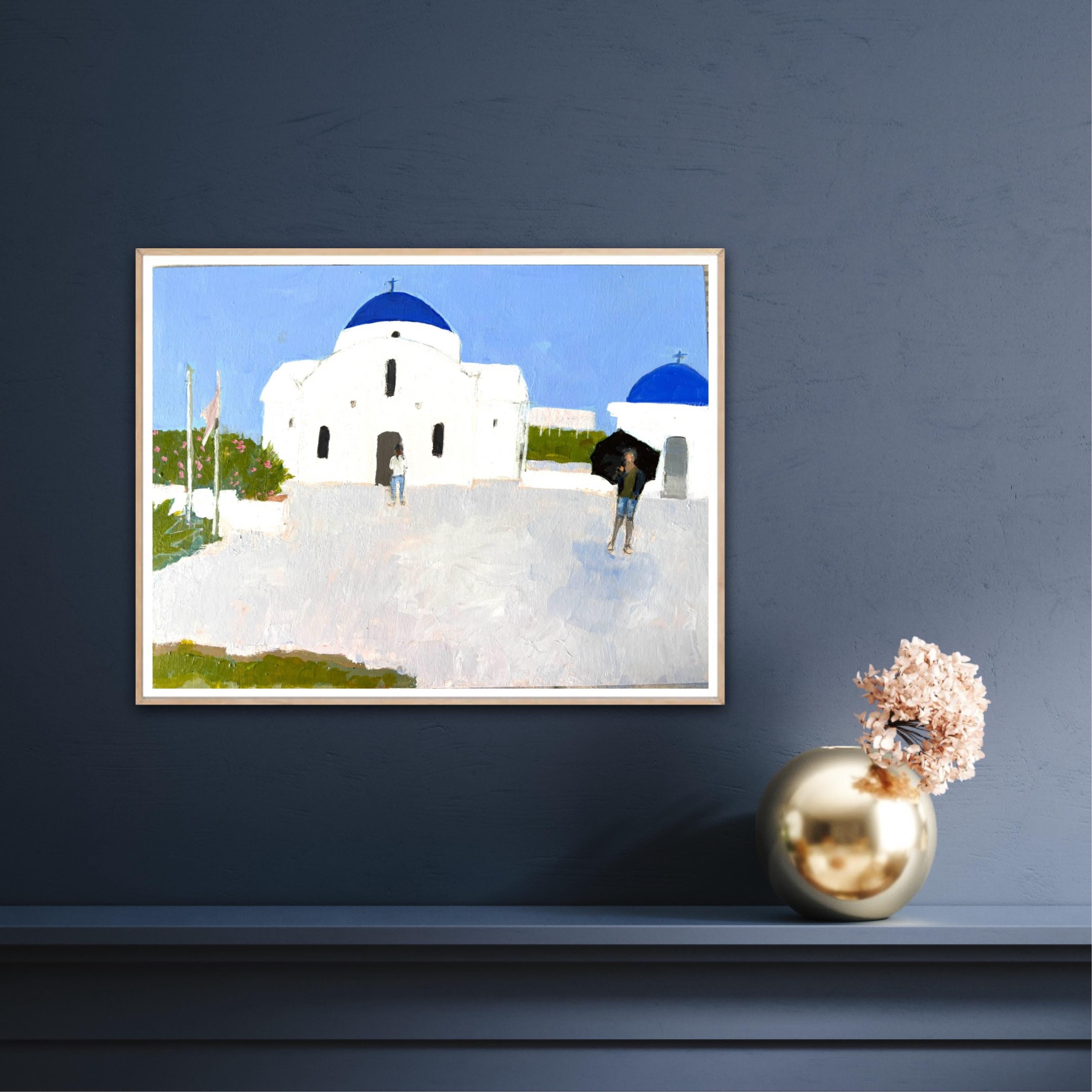 St. Nicholas Church, Paphos, original painting, contemporary, landscape - Painting by Maggie LaPorte Banks