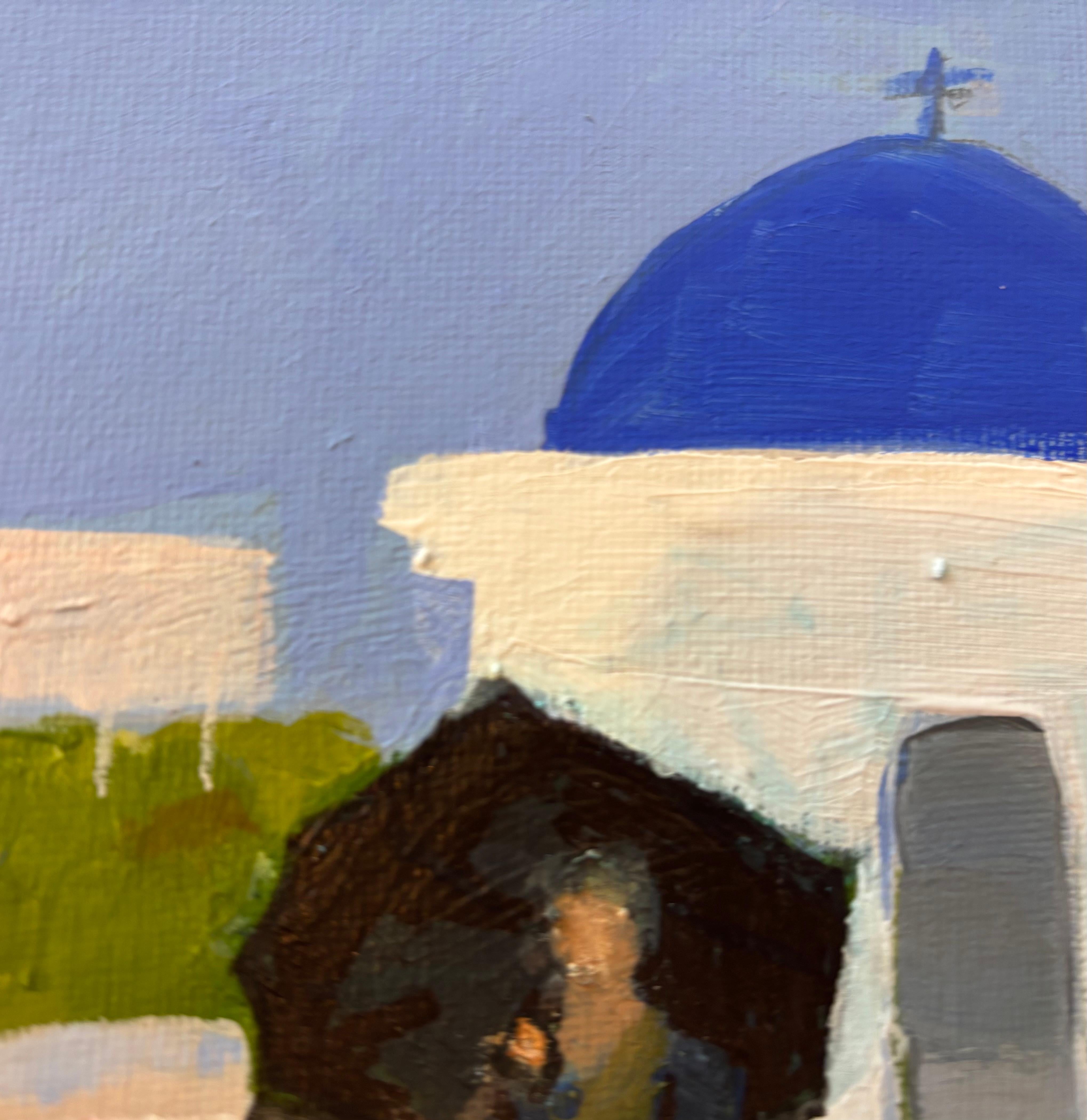 St. Nicholas Church, Paphos, original painting, contemporary, landscape - Contemporary Painting by Maggie LaPorte Banks