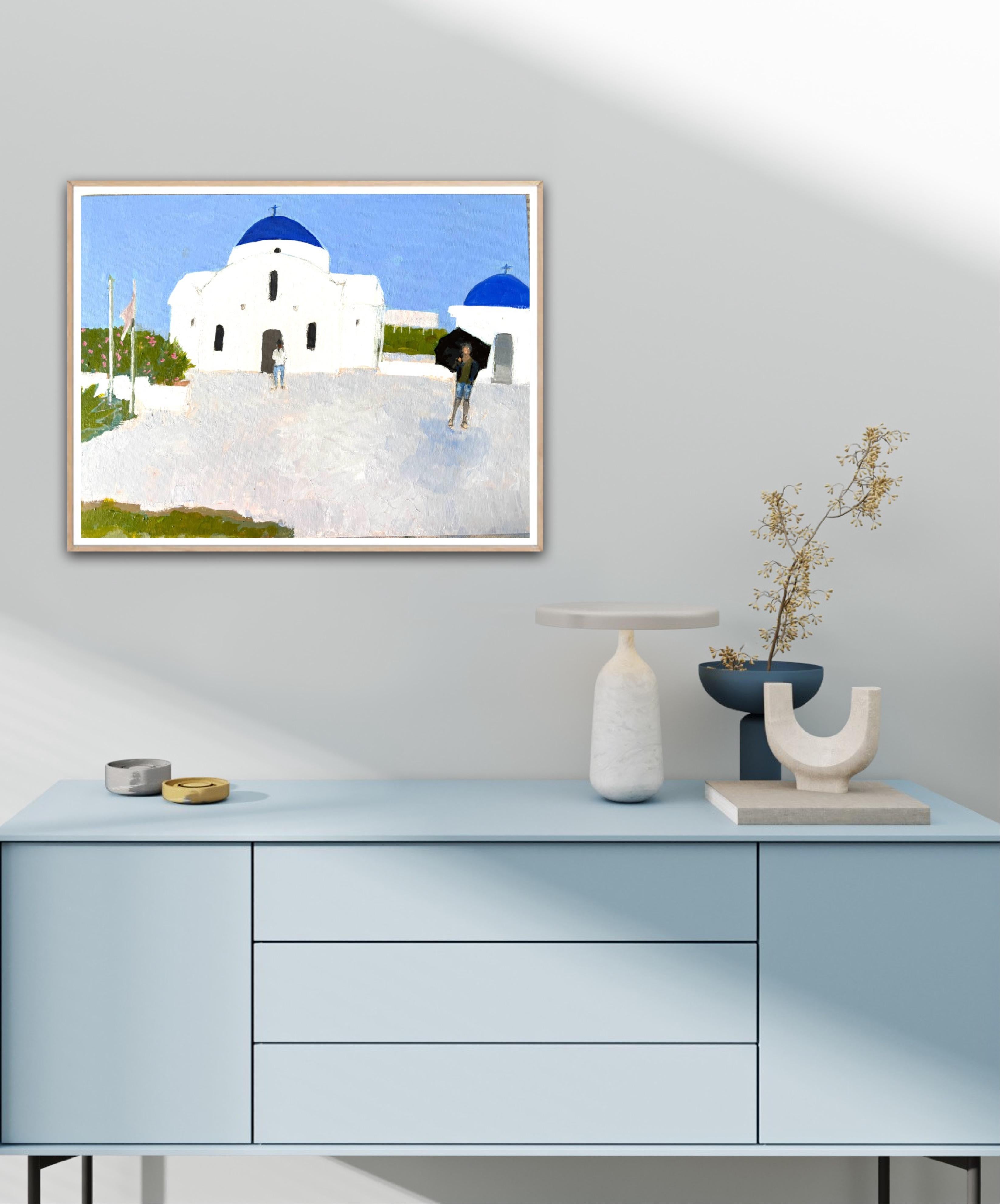 St. Nicholas Church, Paphos, original painting, contemporary, landscape For Sale 1