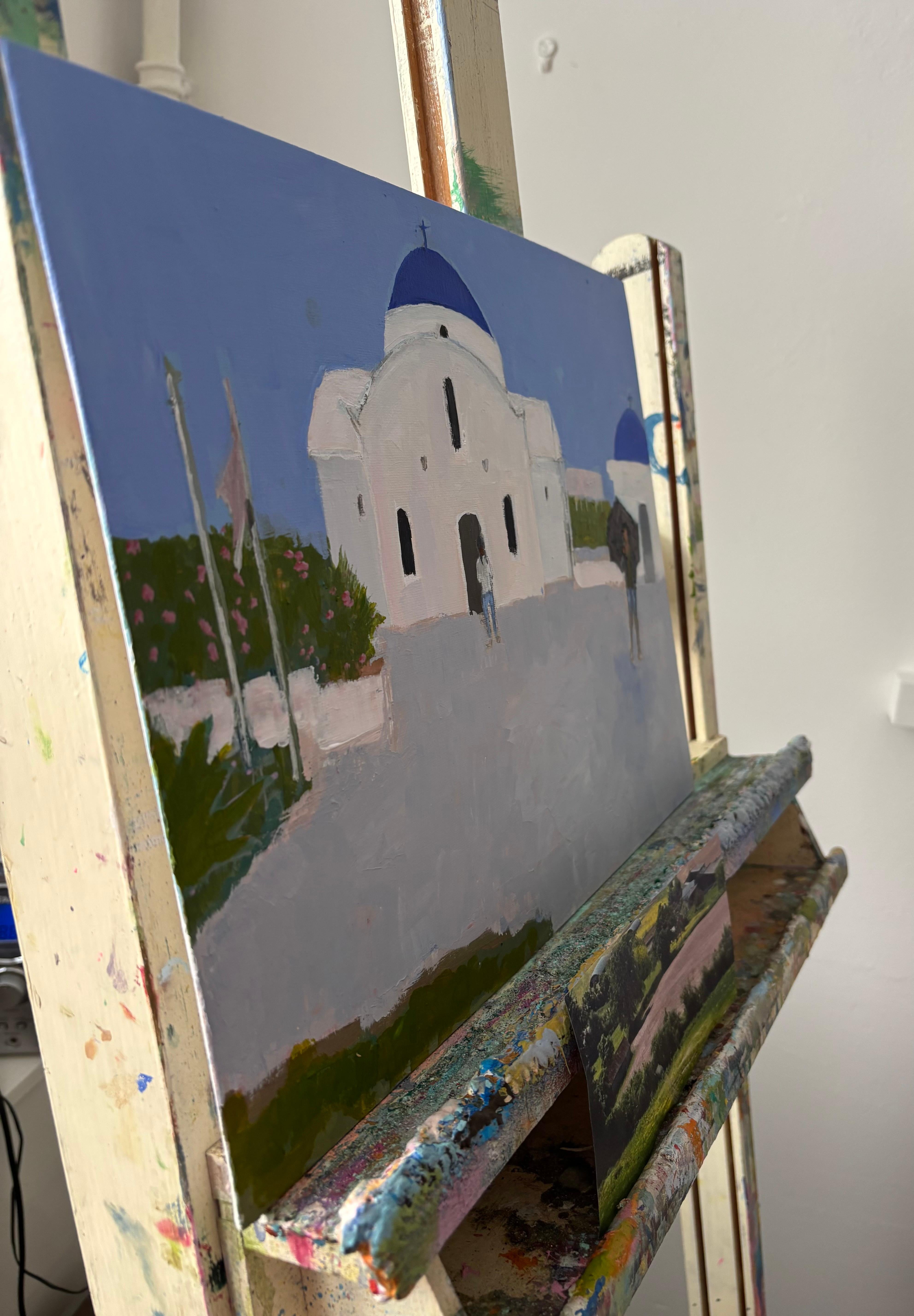 St. Nicholas Church, Paphos, original painting, contemporary, landscape For Sale 2