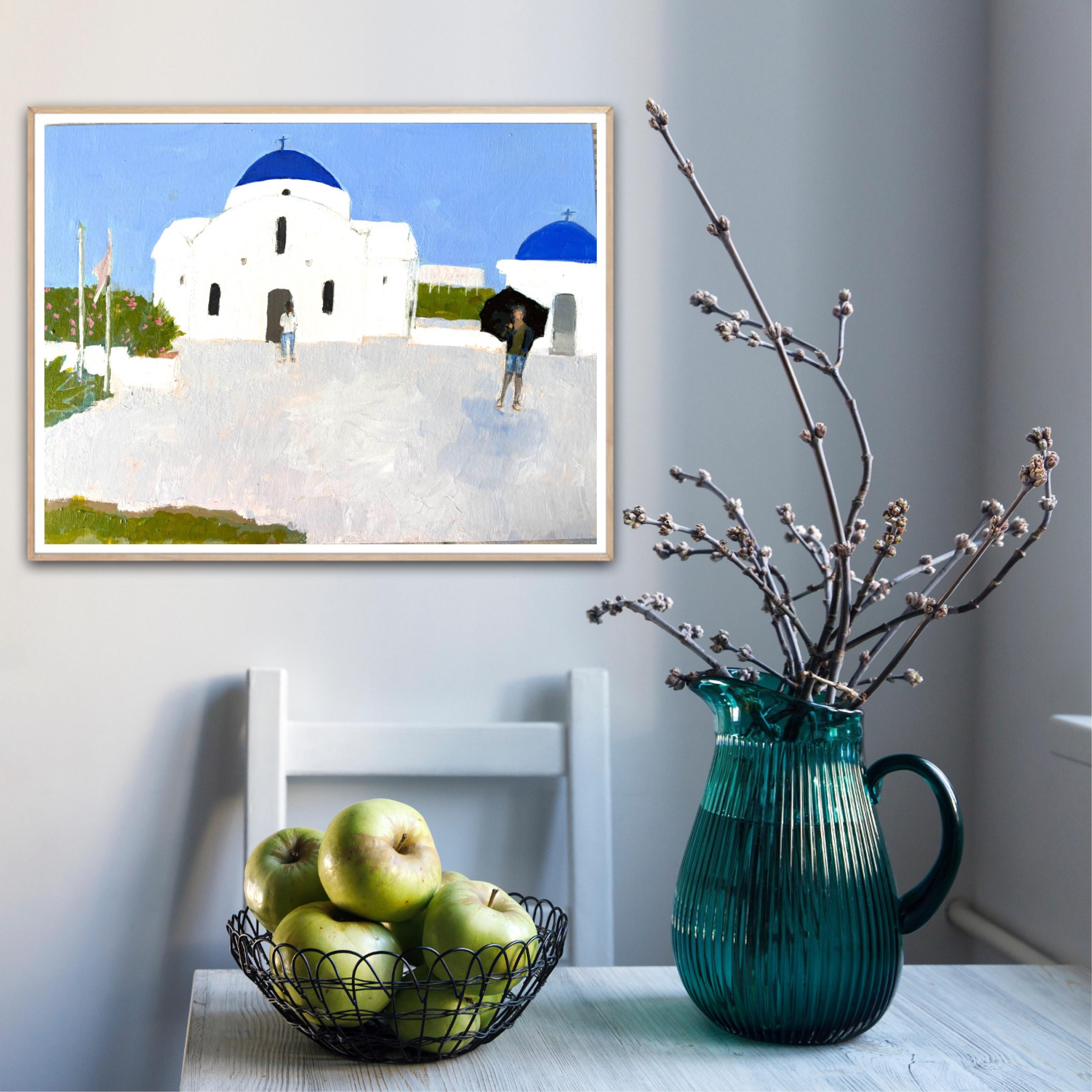 St. Nicholas Church, Paphos & Parasols on Pioneer beach, diptych For Sale 7