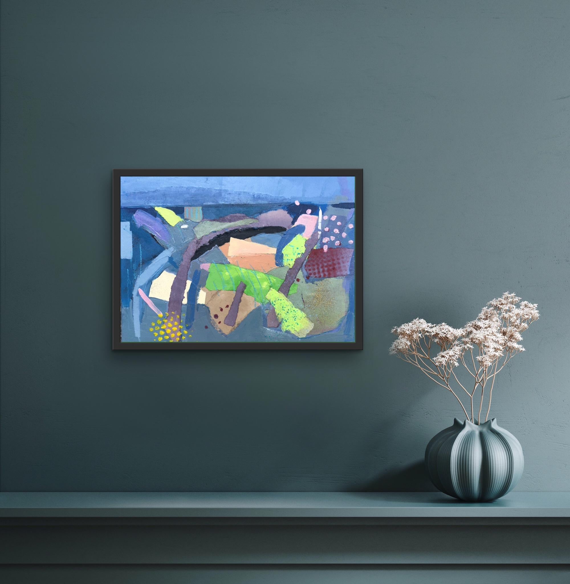 Colores de verano de Dartmoor, arte abstracto, arte paisajístico, arte asequible - Landscape Painting Azul de Maggie LaPorte Banks