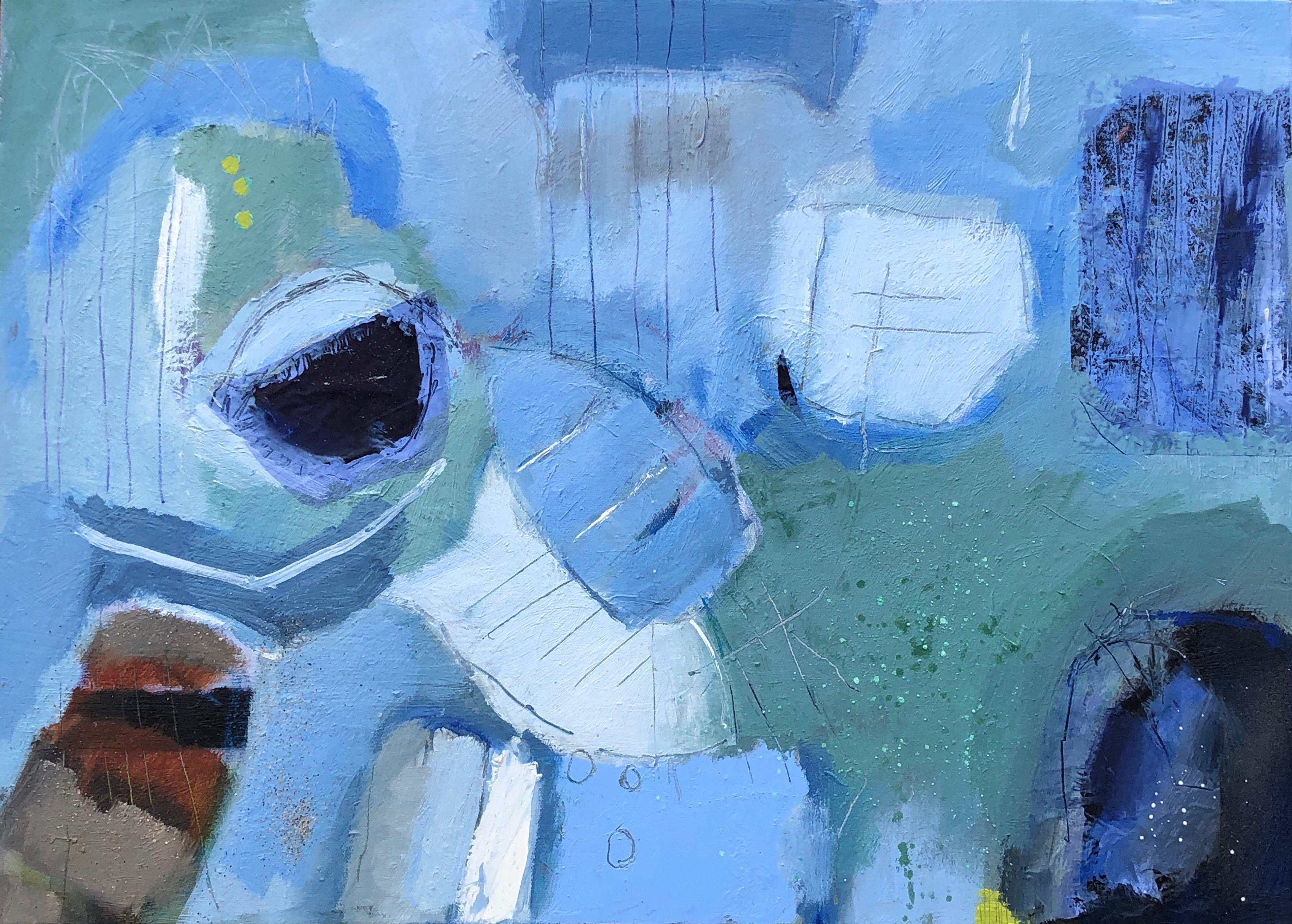Summer Holidays , Maggie LaPorte Banks
An Abstract landascape, this piece measures 67x 50 cm , oil on canvas , with collage, copper carbonate, carborundum,and sand from St. ives beach and is unframed.
My inspiration for this work comes from spending