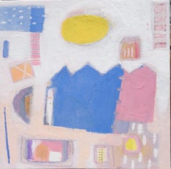 Sweet Devon Days, art côtier abstrait, peinture contemporaine rose et bleue