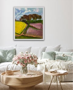 Tape seed and flax fields, original painting, contemporary, landscape
