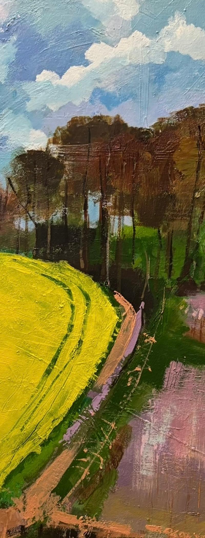 Tape seed and flax fields, original painting, contemporary, landscape For Sale 3