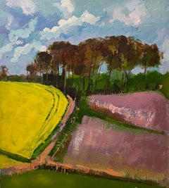 Tape seed and flax fields, original painting, contemporary, landscape