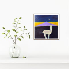 Das Alpaka und der Mond 1, Originalgemälde, zeitgenössisch, Landschaft, abstrakt