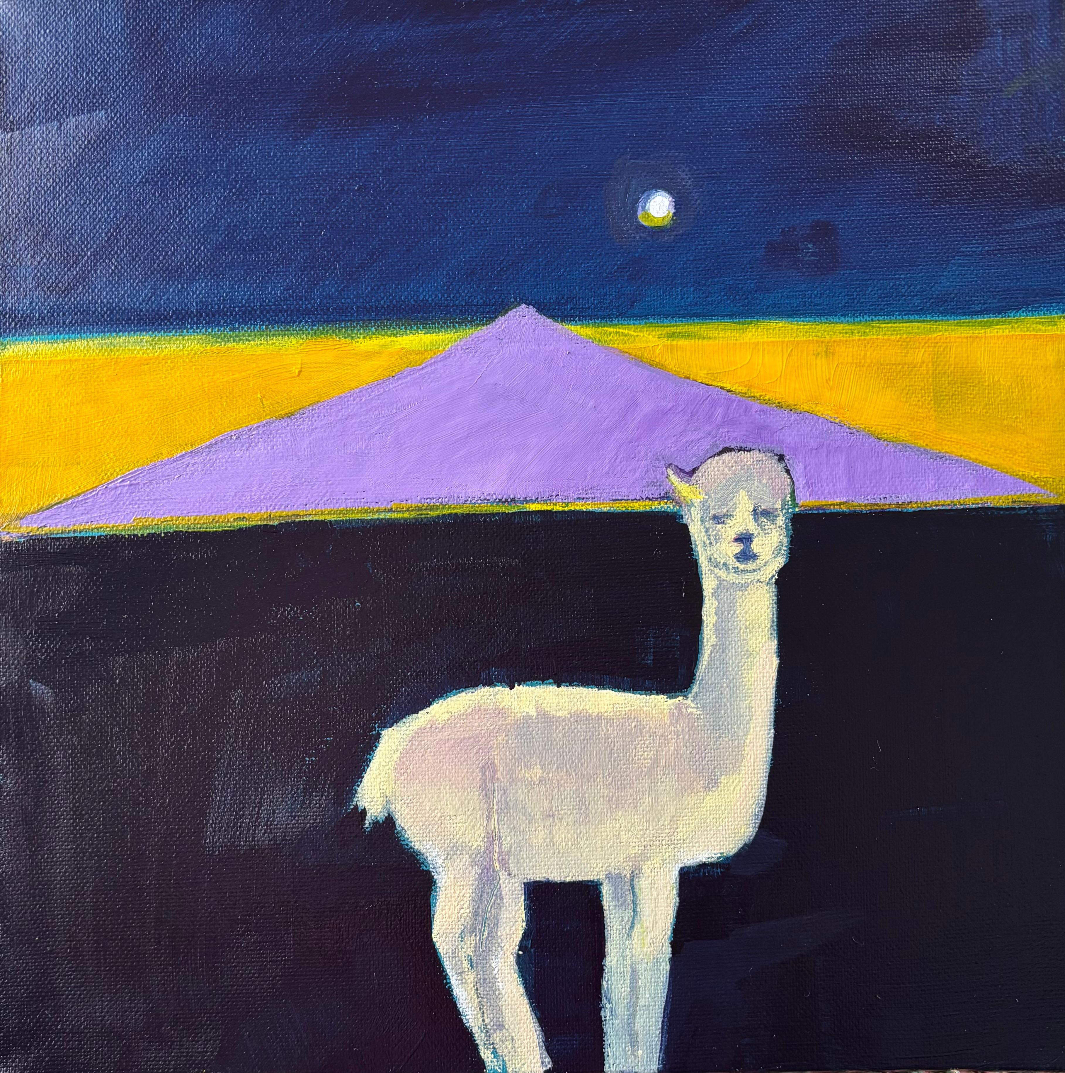L'alpaca e la luna 1, quadro originale, contemporaneo, paesaggio, astratto