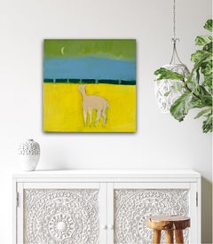 The alpaca and the moon 2, original painting, contemporary, landscape, abstract