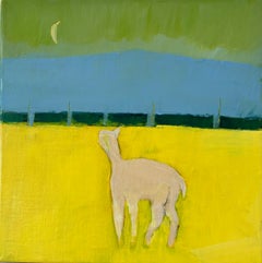 The alpaca and the moon 2, original painting, contemporary, landscape, abstract