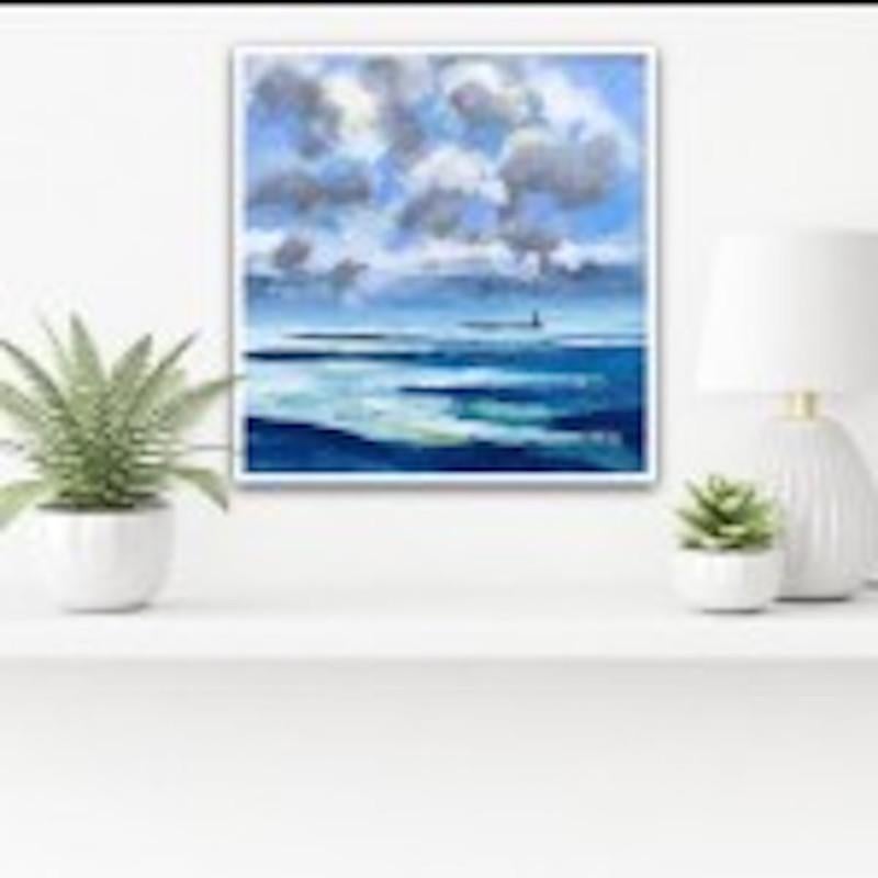 The longships Lighthouse By Maggie Laporte Banks - Seascape, Landscape, Painting - Blue Landscape Painting by Maggie LaPorte Banks