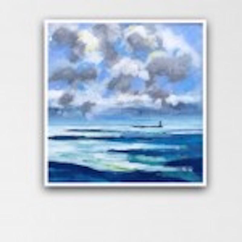 The longships Leuchtturm von Maggie Laporte Banks – Meereslandschaft, Landschaft, Gemälde (Blau), Landscape Painting, von Maggie LaPorte Banks