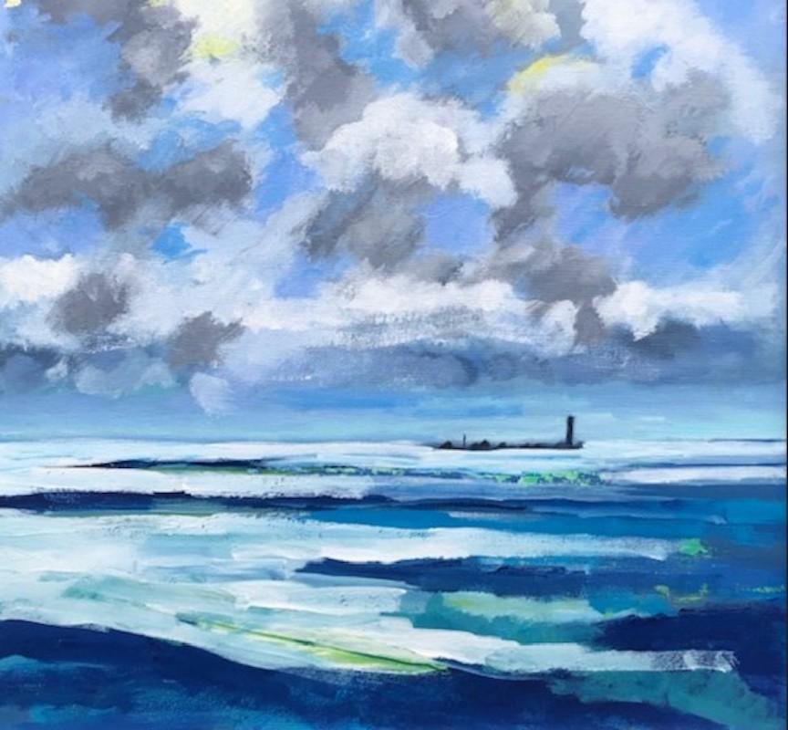 Maggie LaPorte Banks Landscape Painting – The longships Leuchtturm von Maggie Laporte Banks – Meereslandschaft, Landschaft, Gemälde