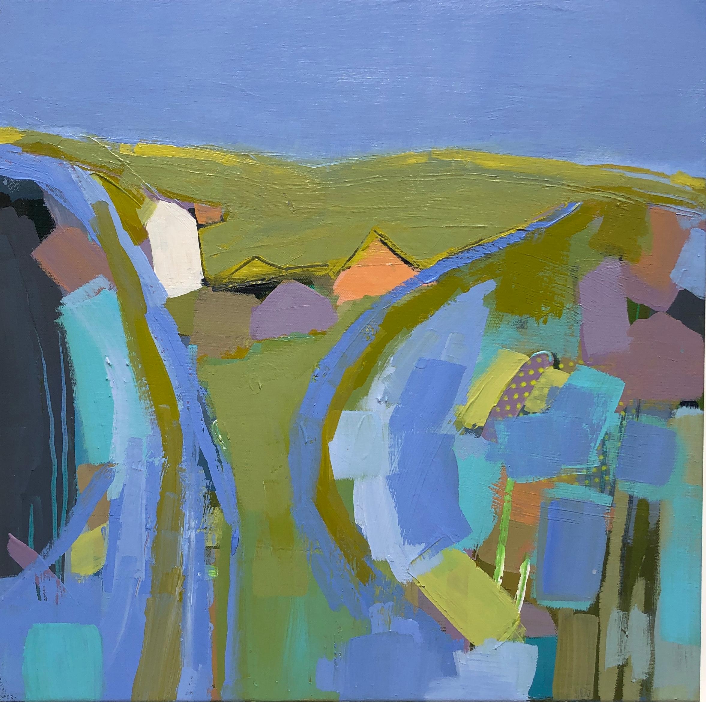 Su per la collina gira a destra, Pittura originale, Paesaggio, Astratto, Motivi - Painting di Maggie LaPorte Banks
