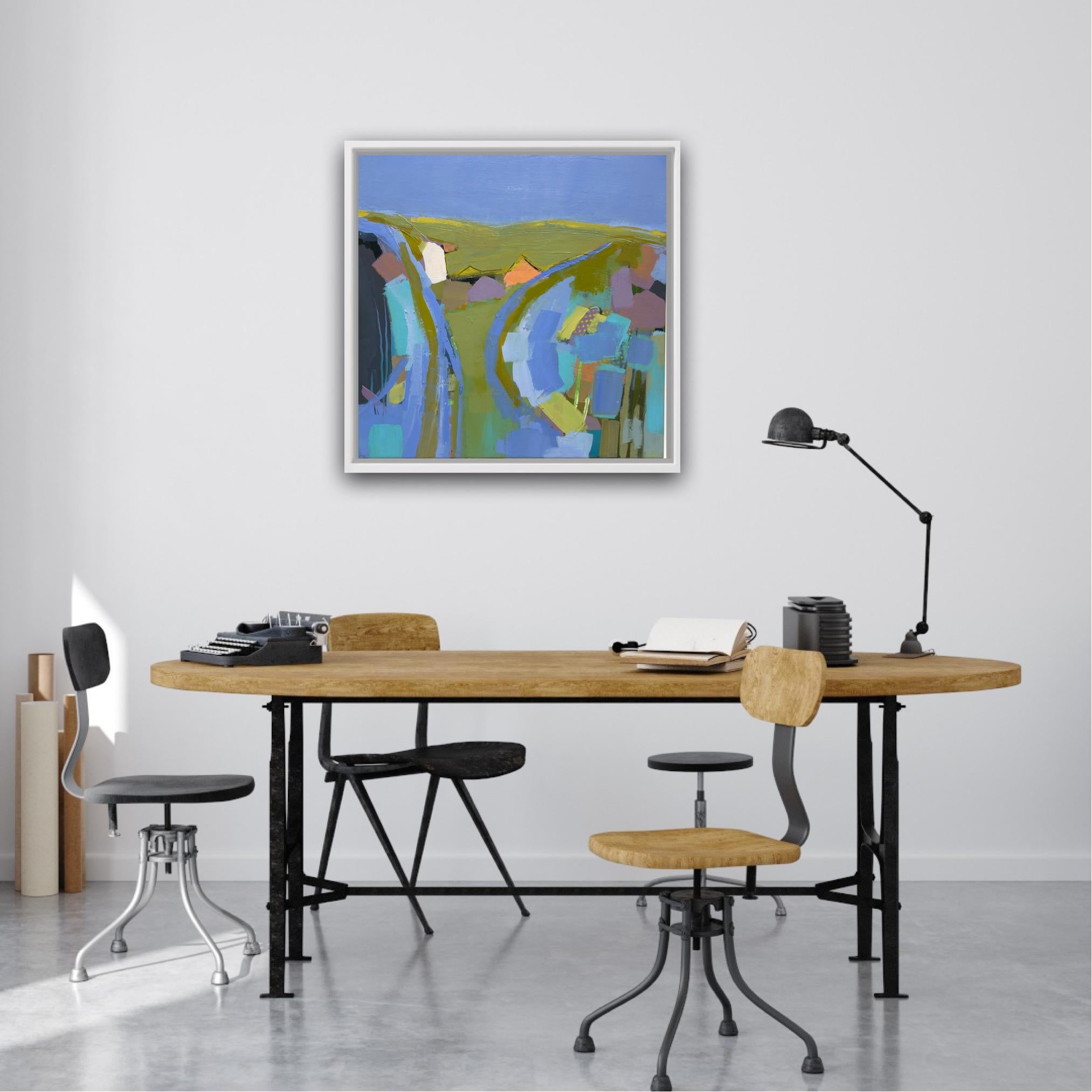 Su per la collina gira a destra, Pittura originale, Paesaggio, Astratto, Motivi - Landscape Painting Grigio di Maggie LaPorte Banks