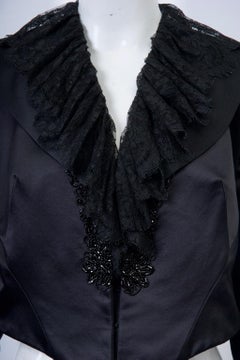 Maggie Norris Couture Black Satin Jacket with Beading and Lace