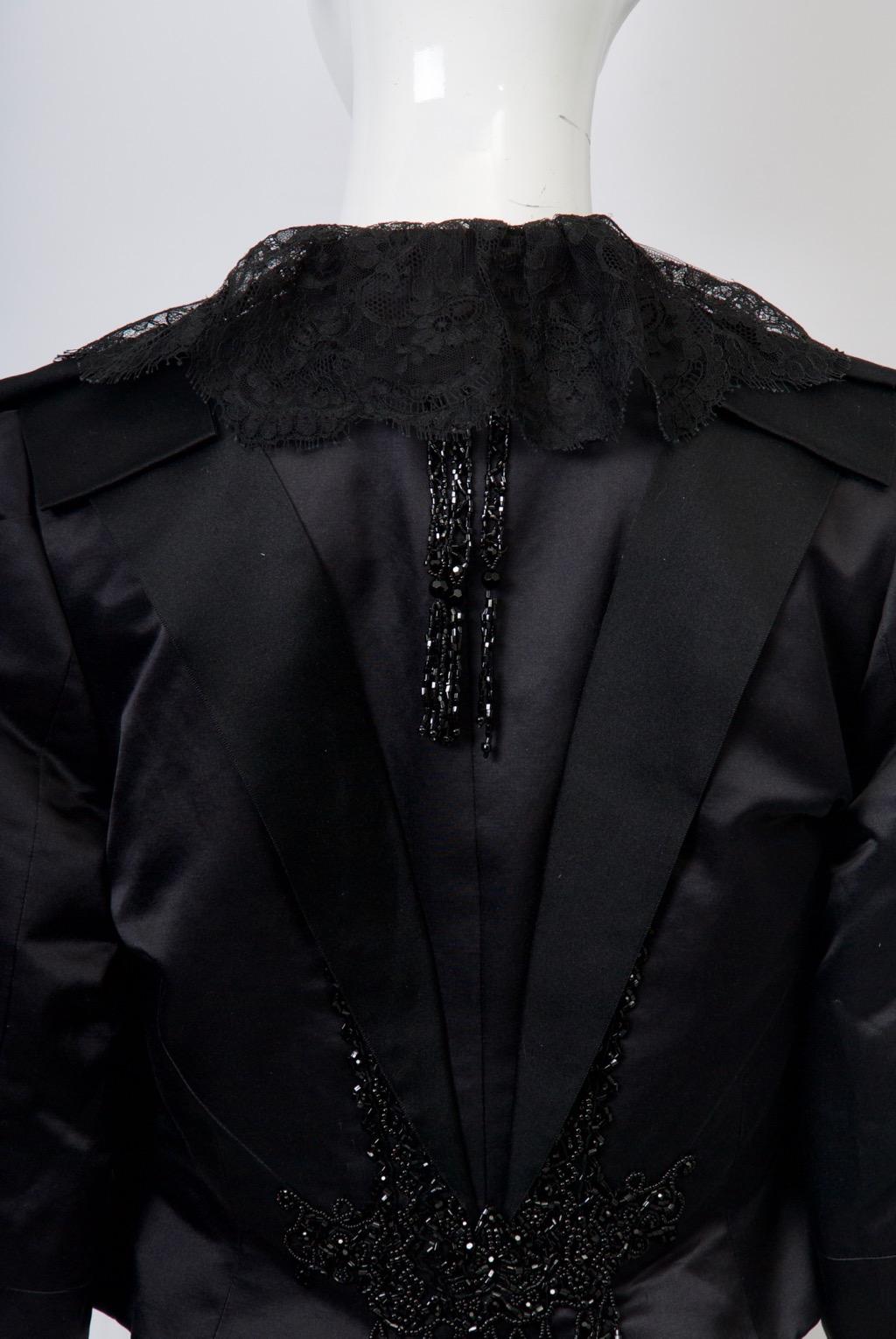 Maggie Norris Couture Black Satin Jacket with Beading and Lace 3