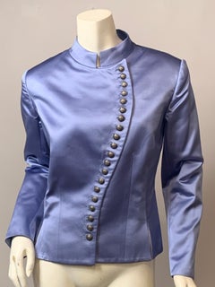 Maggie Norris Couture Blue Silk Satin Jacket with Silver Buttons