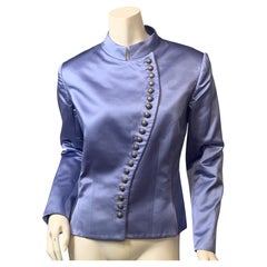 Maggie Norris Couture Blue Silk Satin Jacket with Silver Buttons