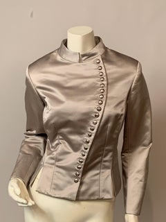 Maggie Norris Couture Pearl Grey Silk Satin Jacket with Silver Buttons