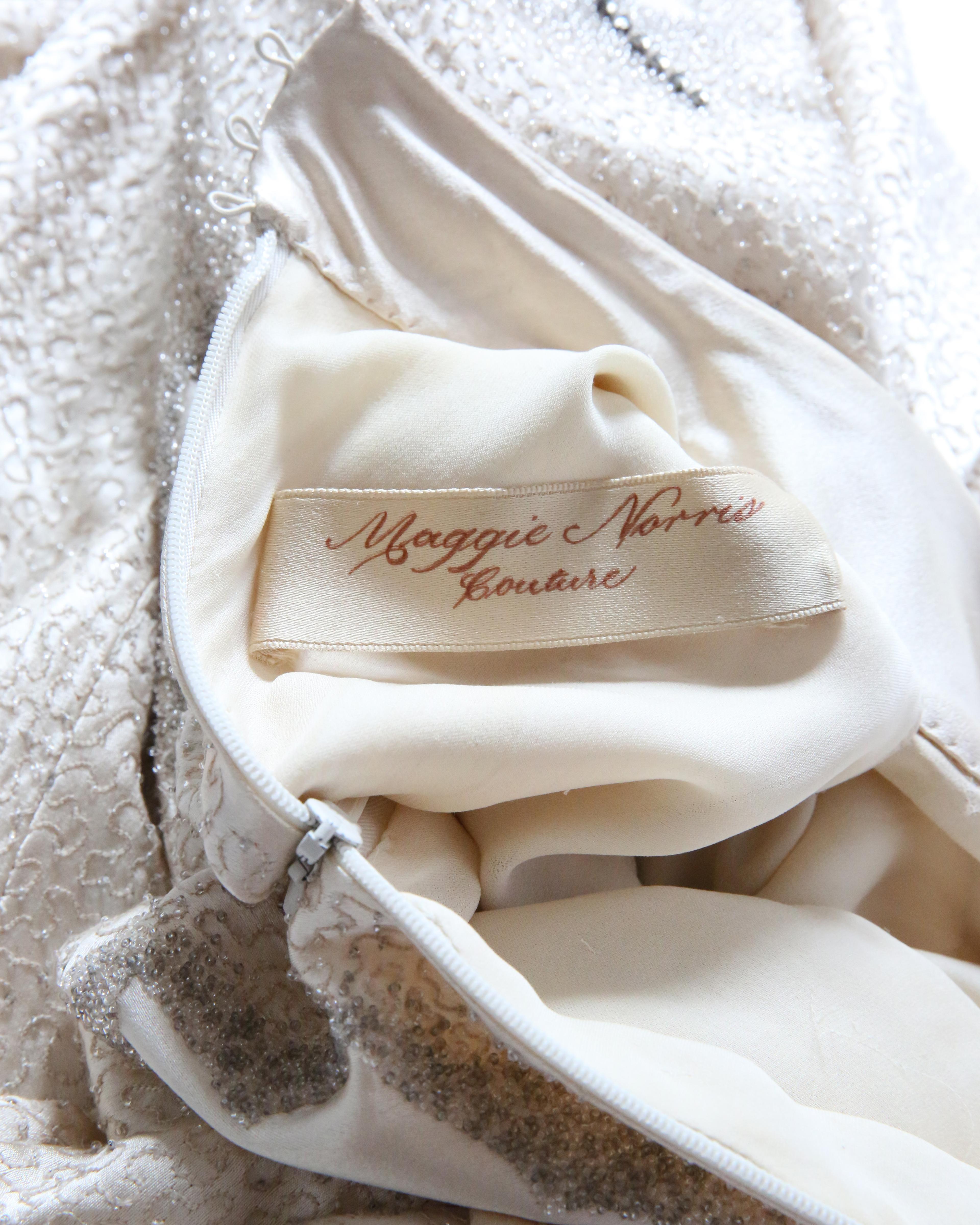 Maggie Norris Couture vtg nude beaded floral crystal oriental asian silk dress For Sale 7