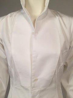 Maggie Norris Couture White Cotton Tuxedo Dress with Red Silk Cummerbund