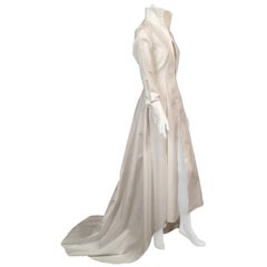 Maggie Norris Couture White Cotton Tuxedo Dress with Red Silk Cummerbund