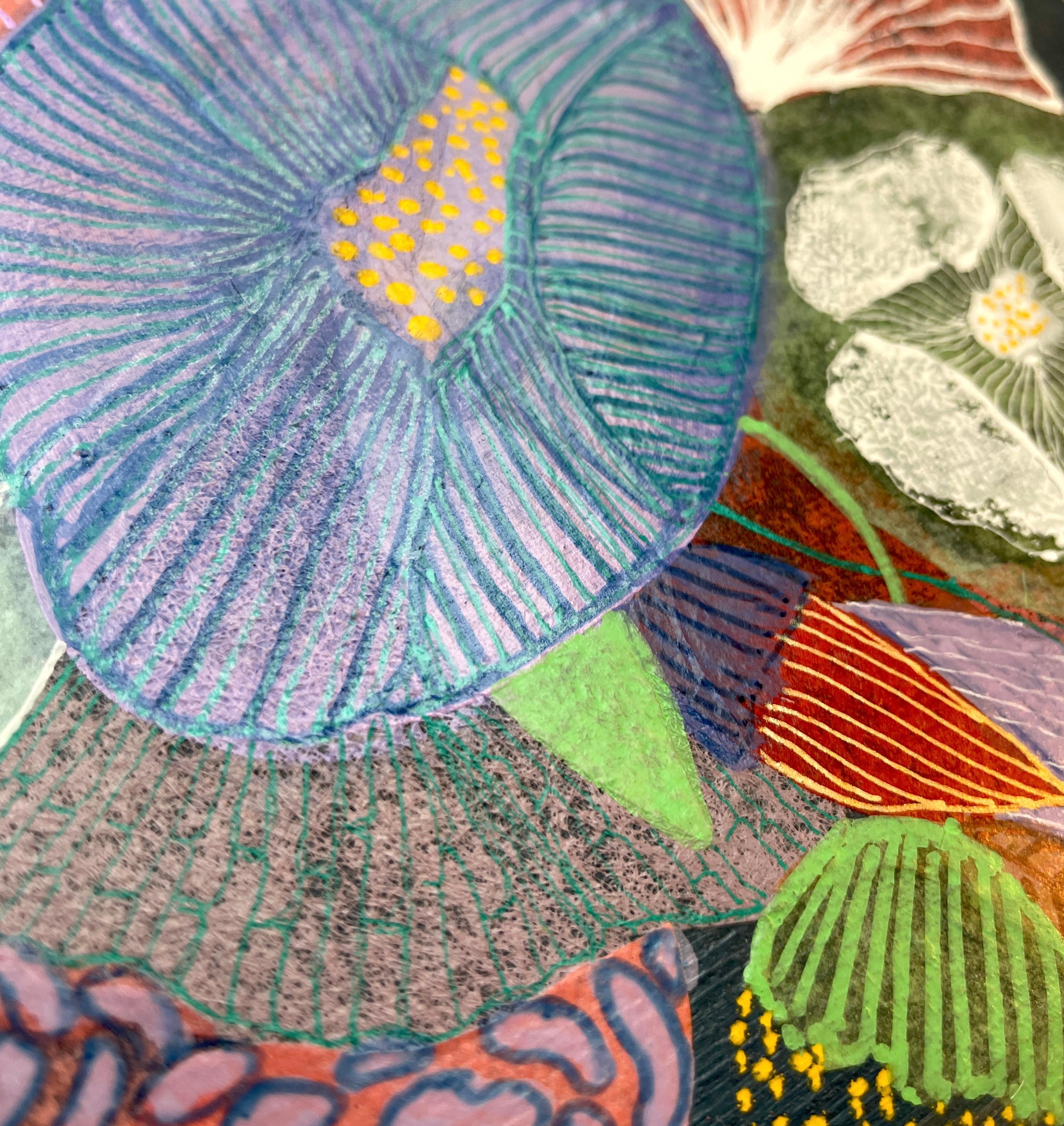 Étude de la couleur bleue I, collage de papier fait à la main, peinture de la flore - Abstrait Mixed Media Art par Maggie Ramirez-Burns