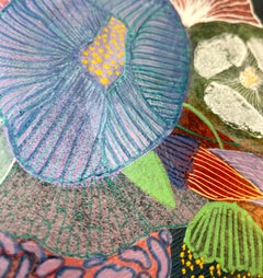 Blaue Farbstudie I, Handgemachte Papiercollage Flora Malerei