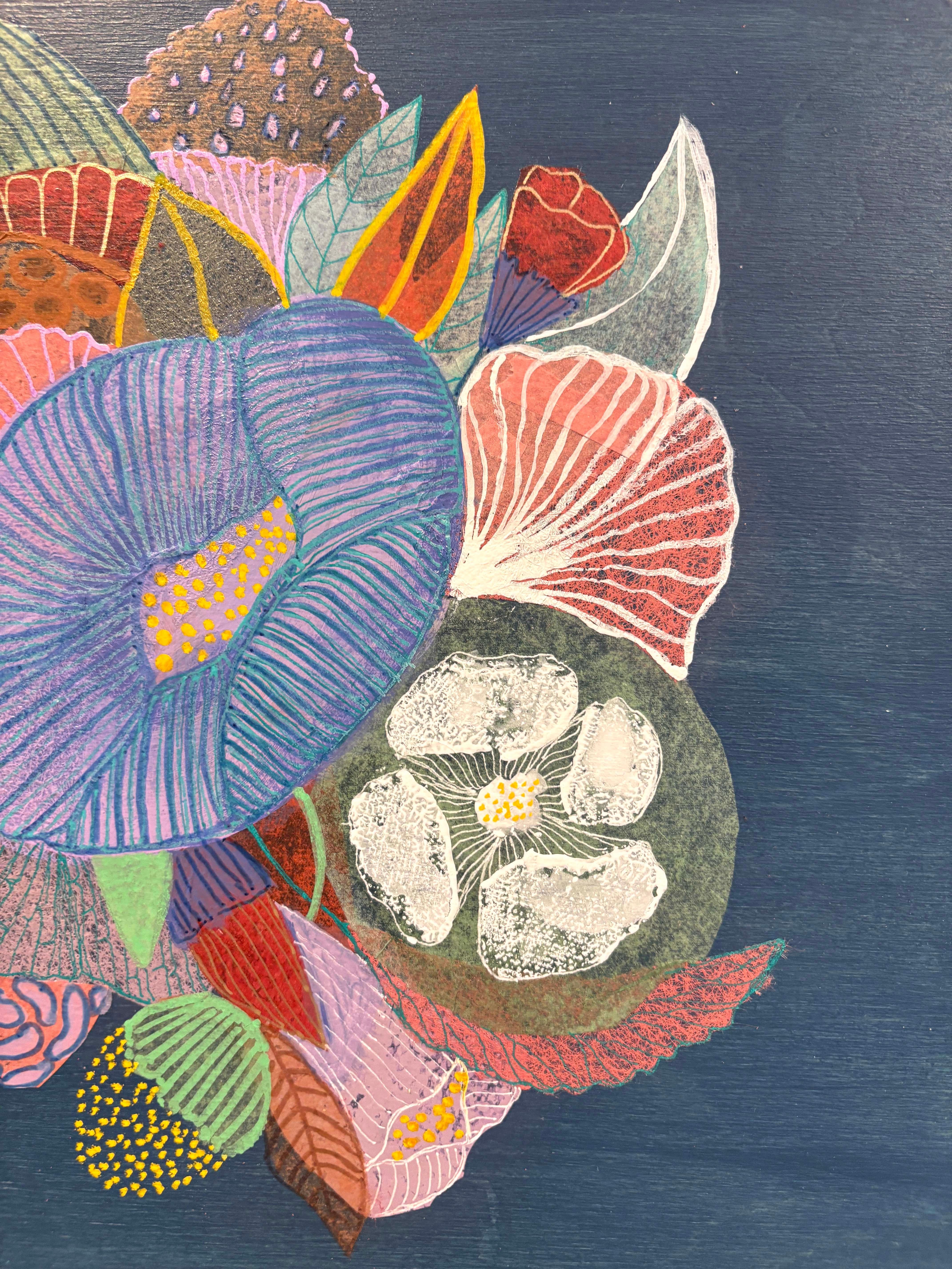 Étude de la couleur bleue I, collage de papier fait à la main, peinture de la flore en vente 1