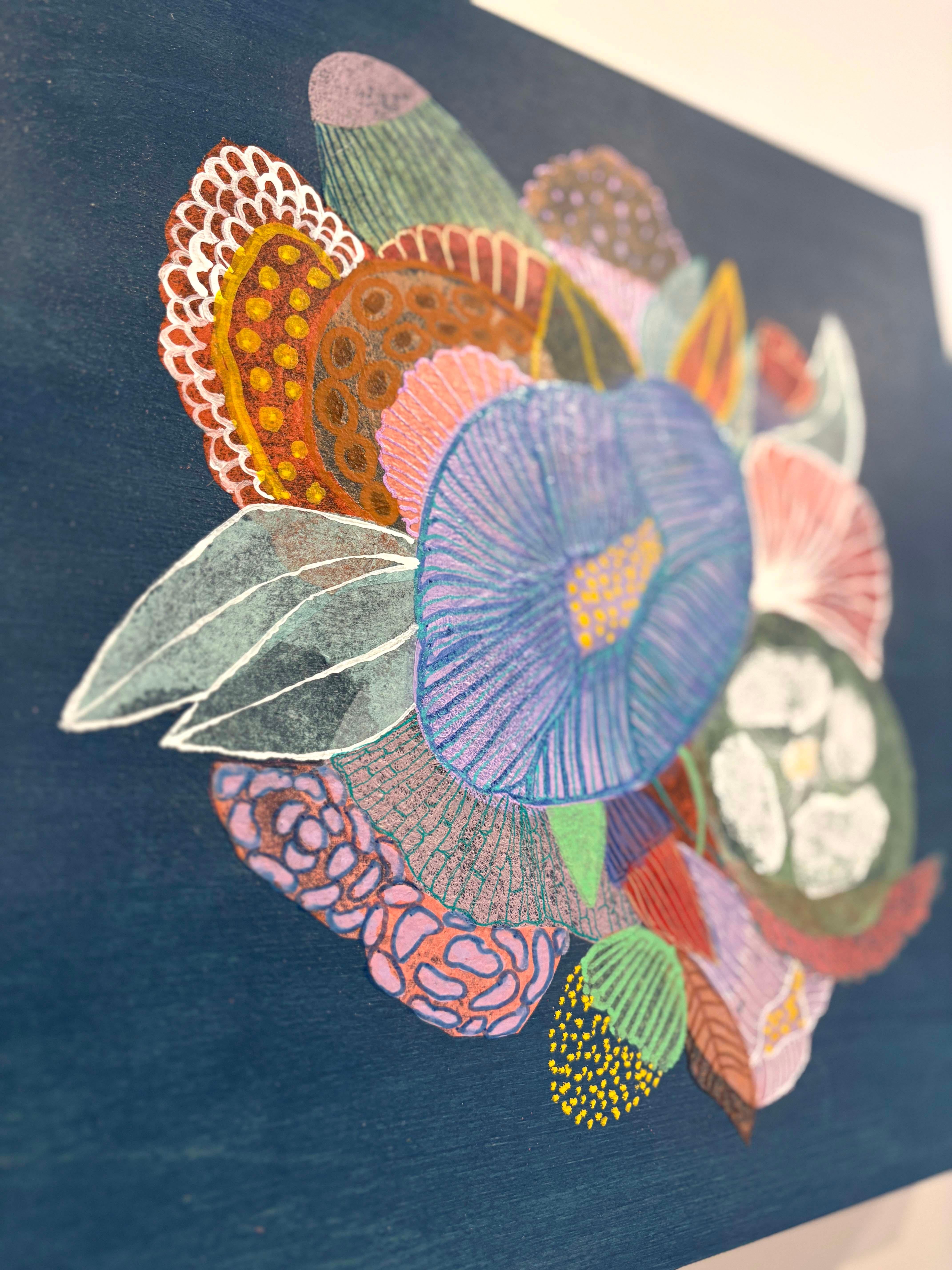 Étude de la couleur bleue I, collage de papier fait à la main, peinture de la flore en vente 2