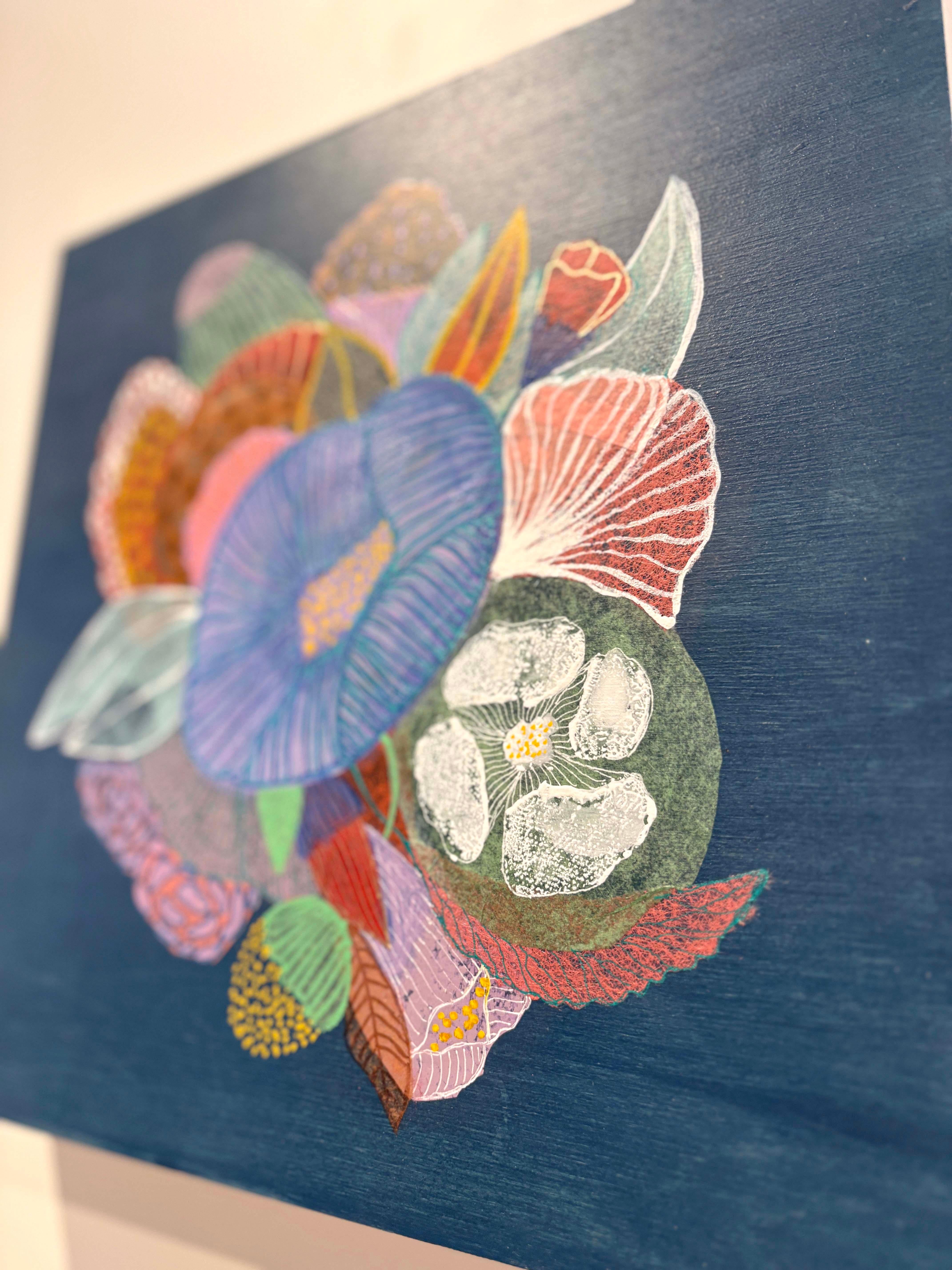 Étude de la couleur bleue I, collage de papier fait à la main, peinture de la flore en vente 3