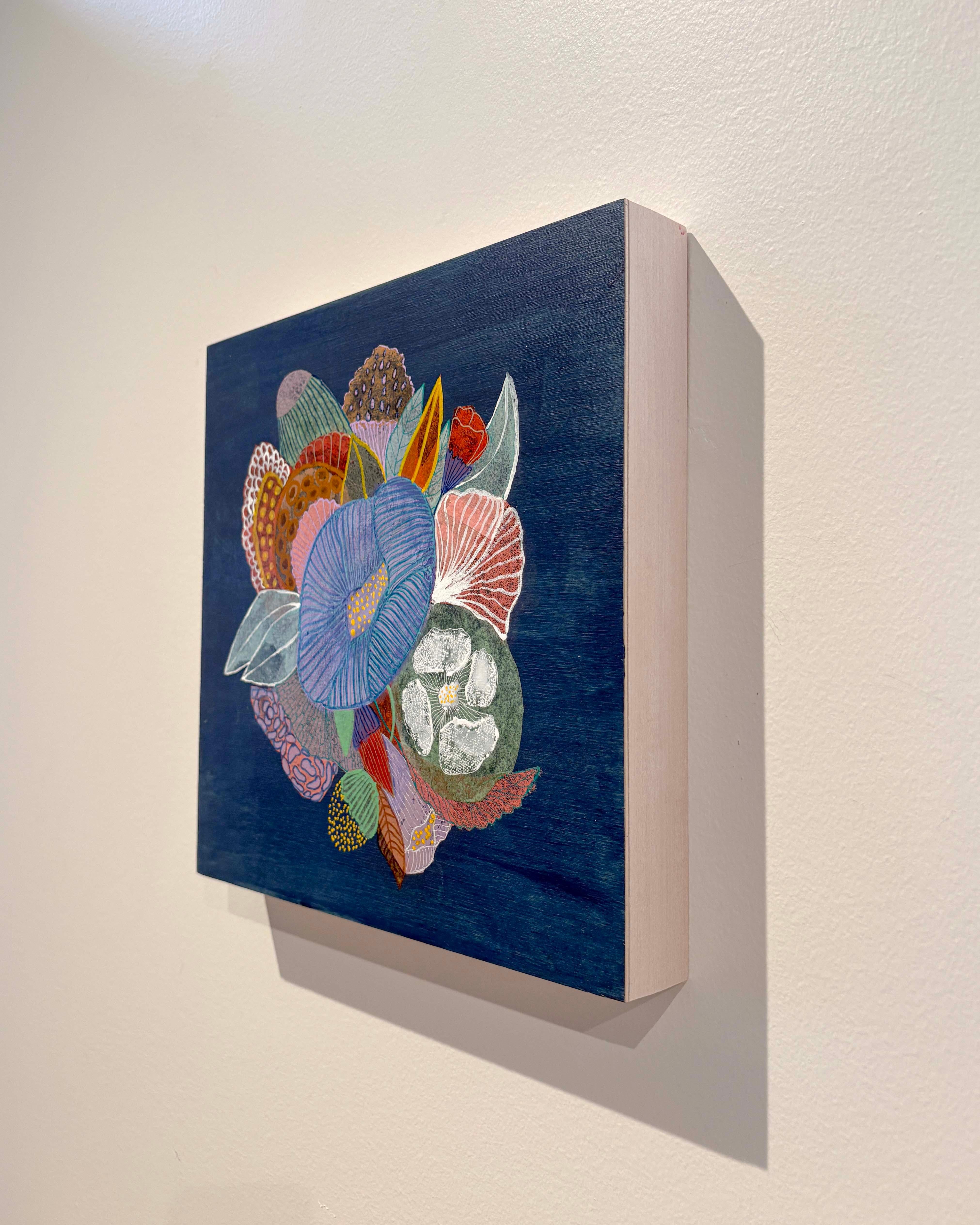 Étude de la couleur bleue I, collage de papier fait à la main, peinture de la flore en vente 4