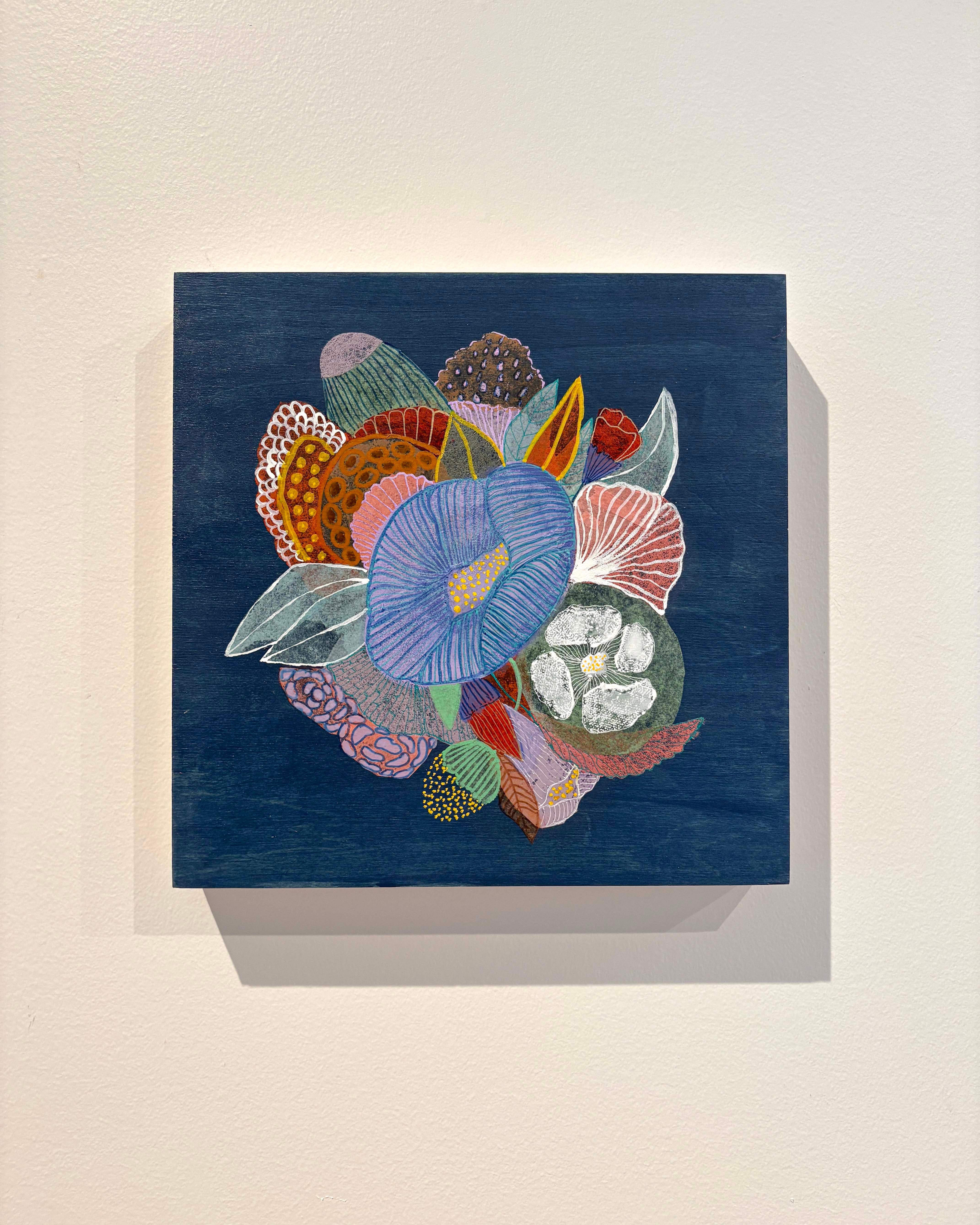 Étude de la couleur bleue I, collage de papier fait à la main, peinture de la flore en vente 5