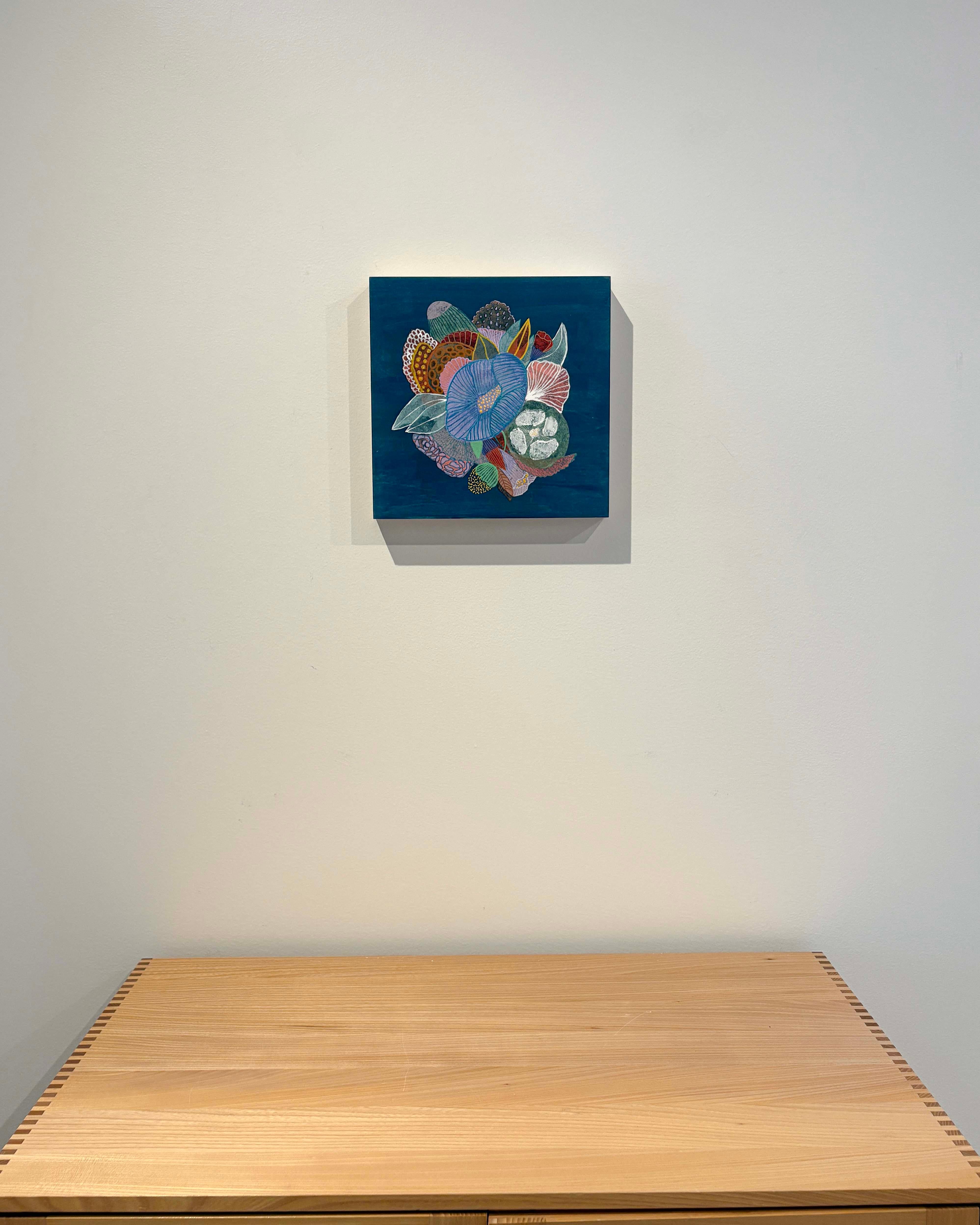 Étude de la couleur bleue I, collage de papier fait à la main, peinture de la flore en vente 6