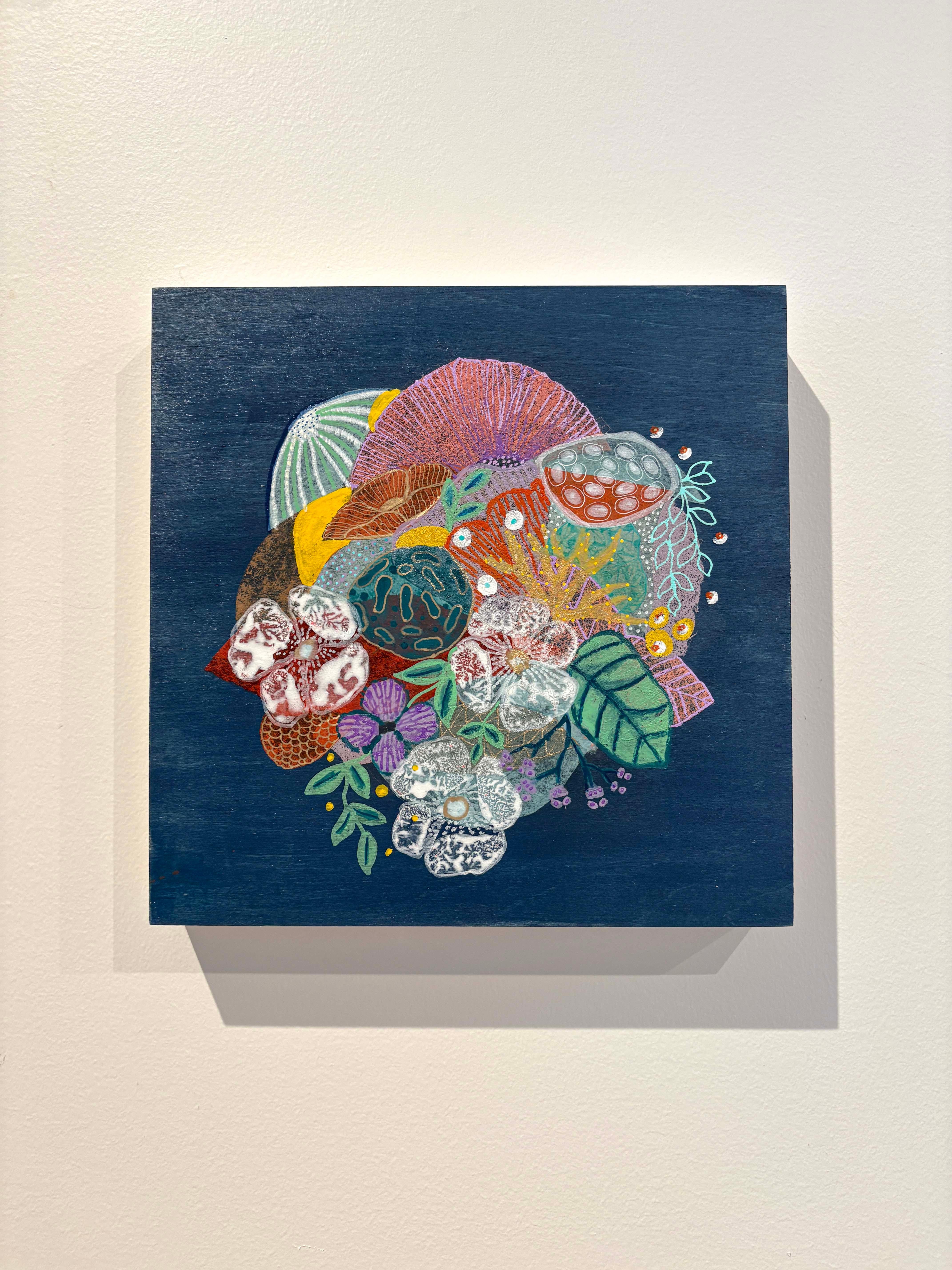 Blaue Farbstudie II, Handgemachte Papiercollage Flora Malerei im Angebot 5