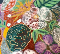 Blue Color Study II, Handmade Paper Collage Flora Painting