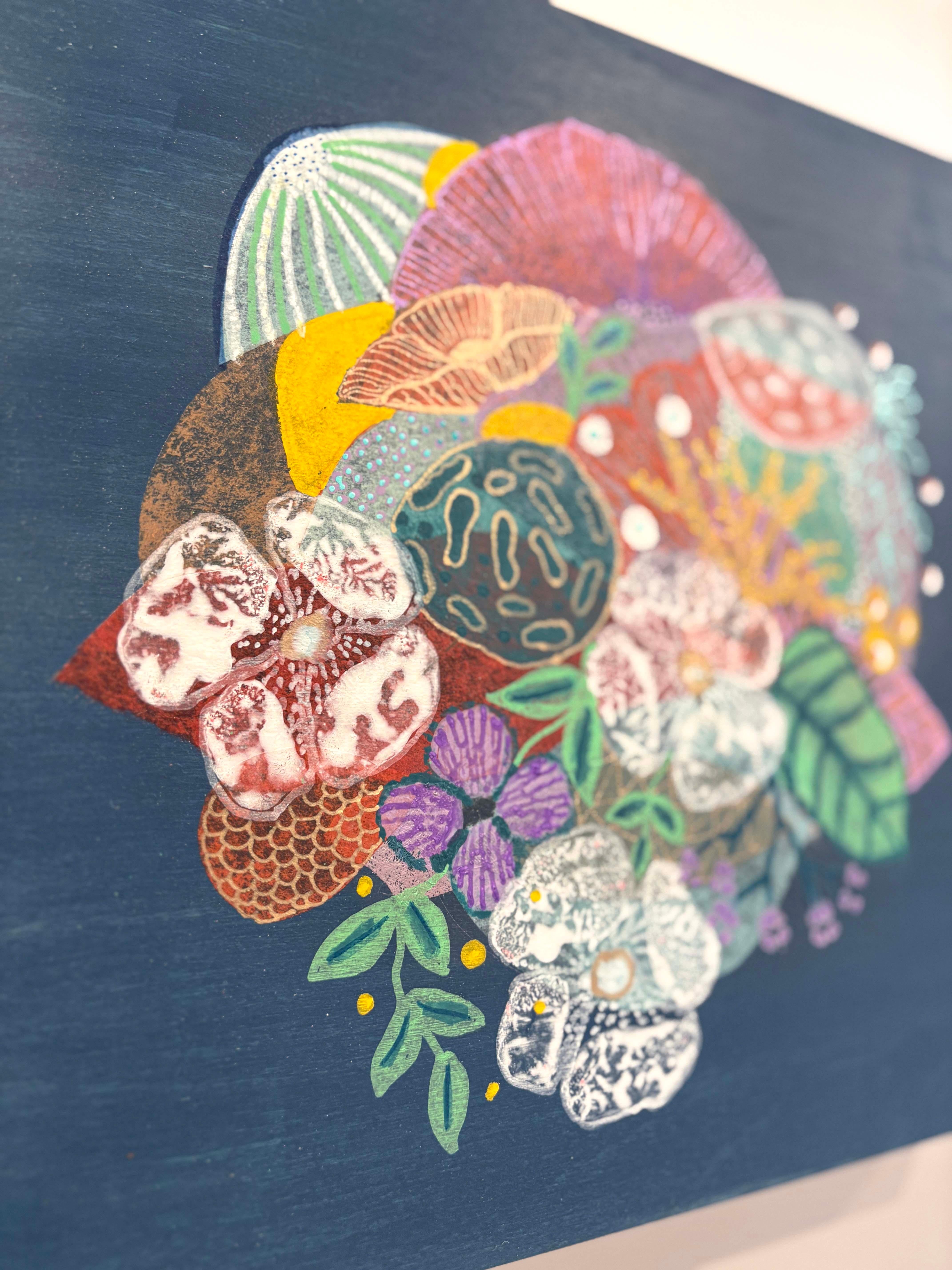 Blaue Farbstudie II, Handgemachte Papiercollage Flora Malerei im Angebot 2