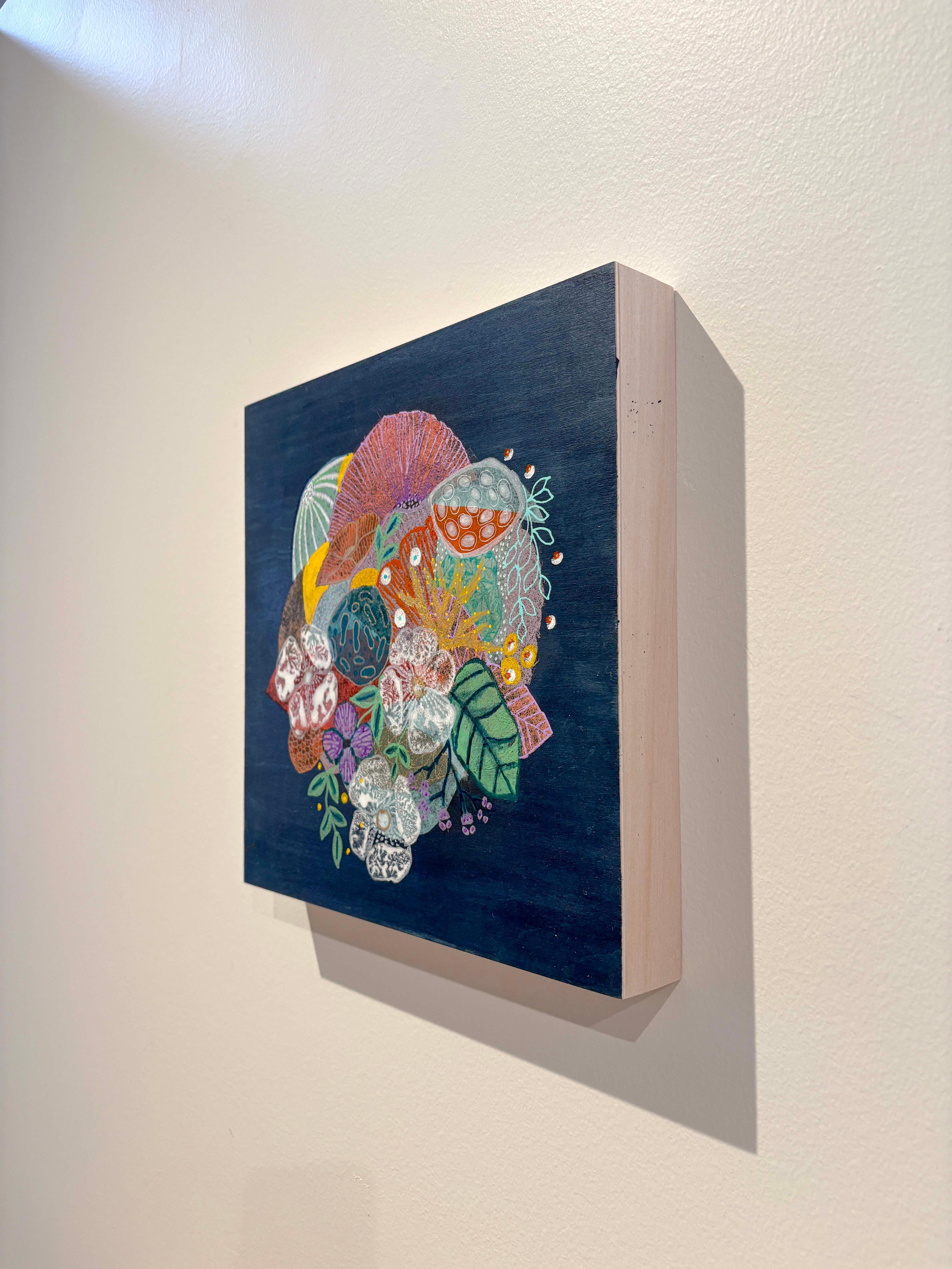 Blaue Farbstudie II, Handgemachte Papiercollage Flora Malerei im Angebot 4