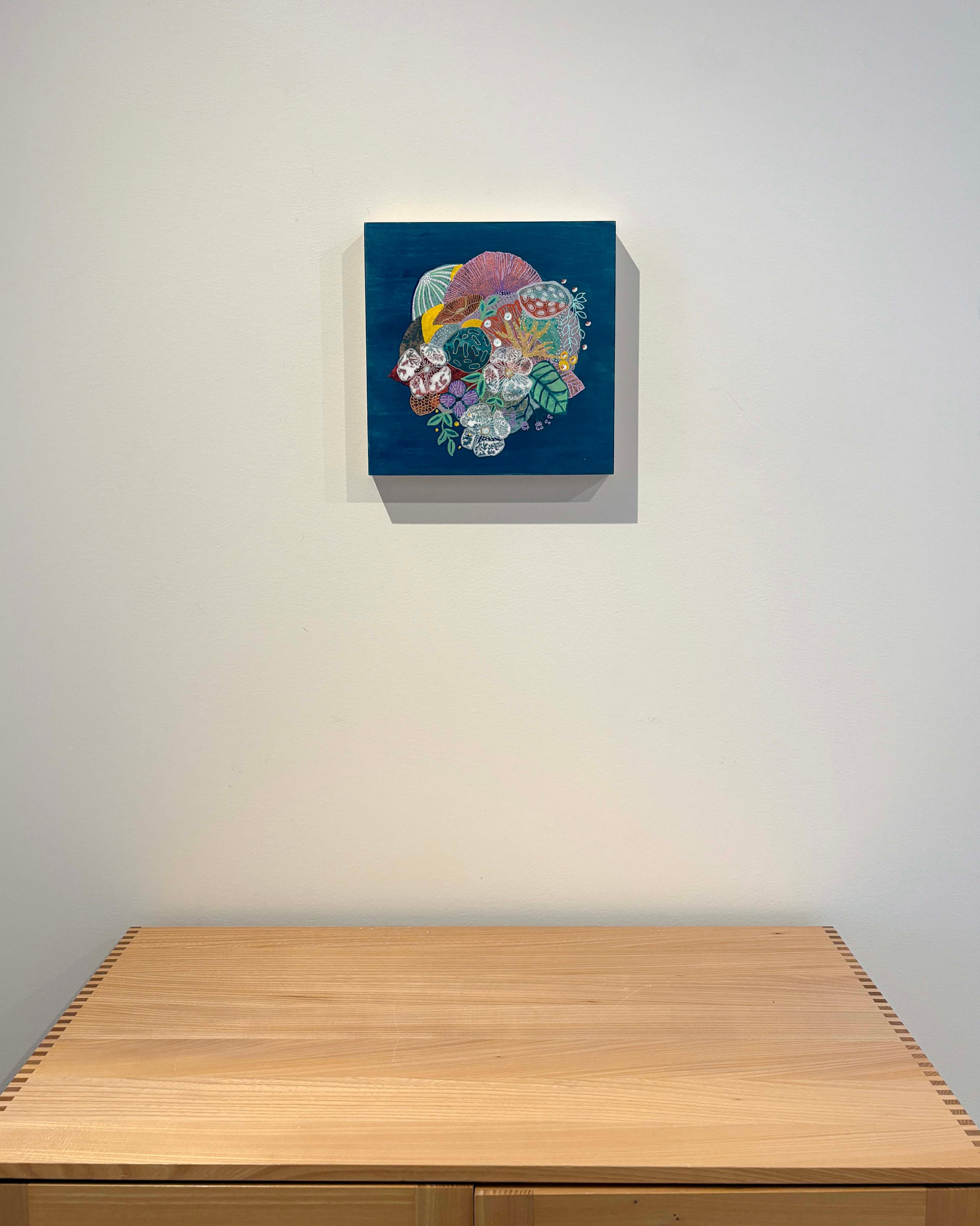 Blaue Farbstudie II, Handgemachte Papiercollage Flora Malerei im Angebot 6