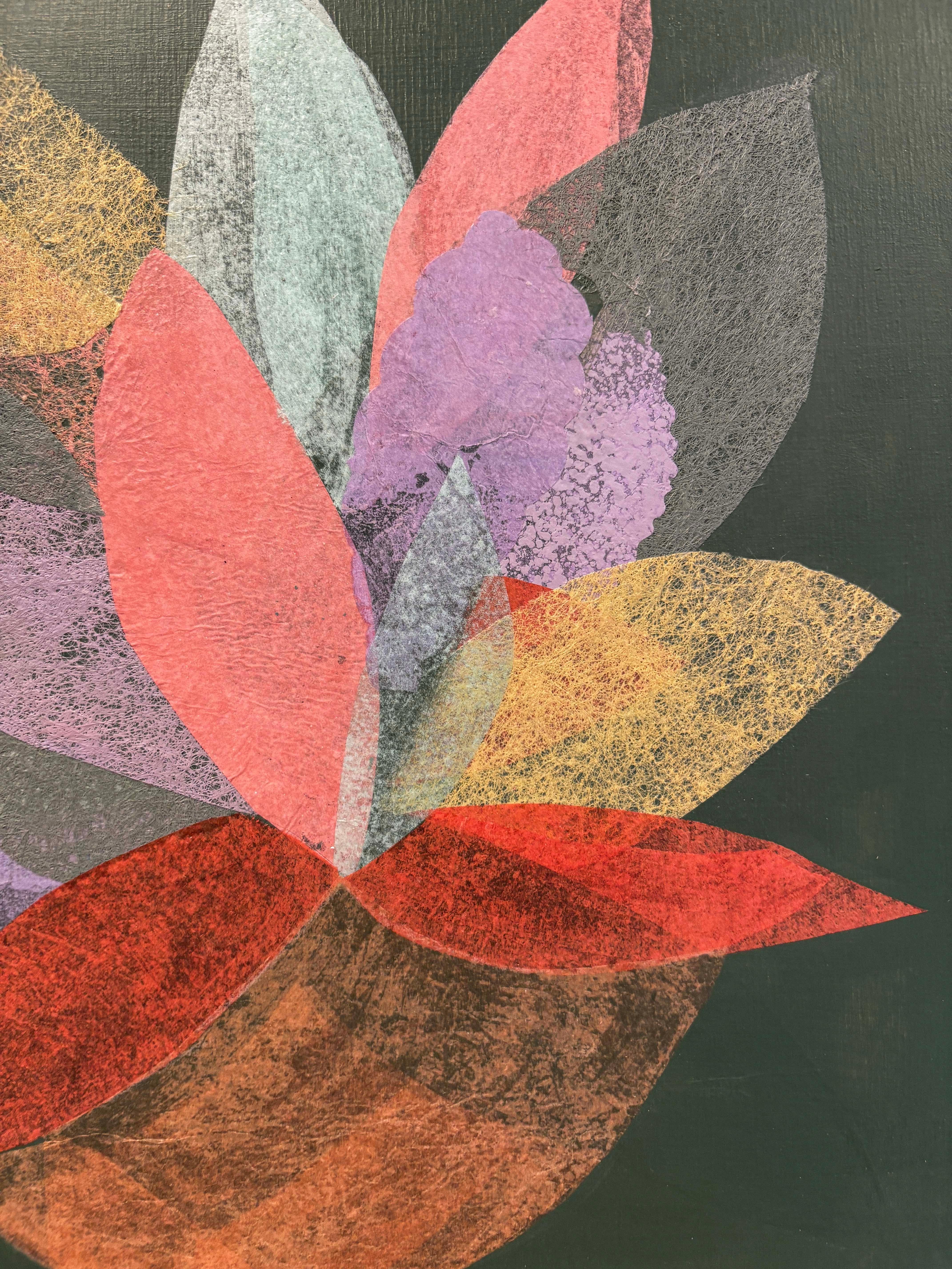 Green Abstract is part painting, part handmade and vintage paper collage of whimsical and textural flora by Pacific Northwest artist Maggie Ramirez-Burns. 

Through creating handmade versions or reusing art from her archive are intentional in her