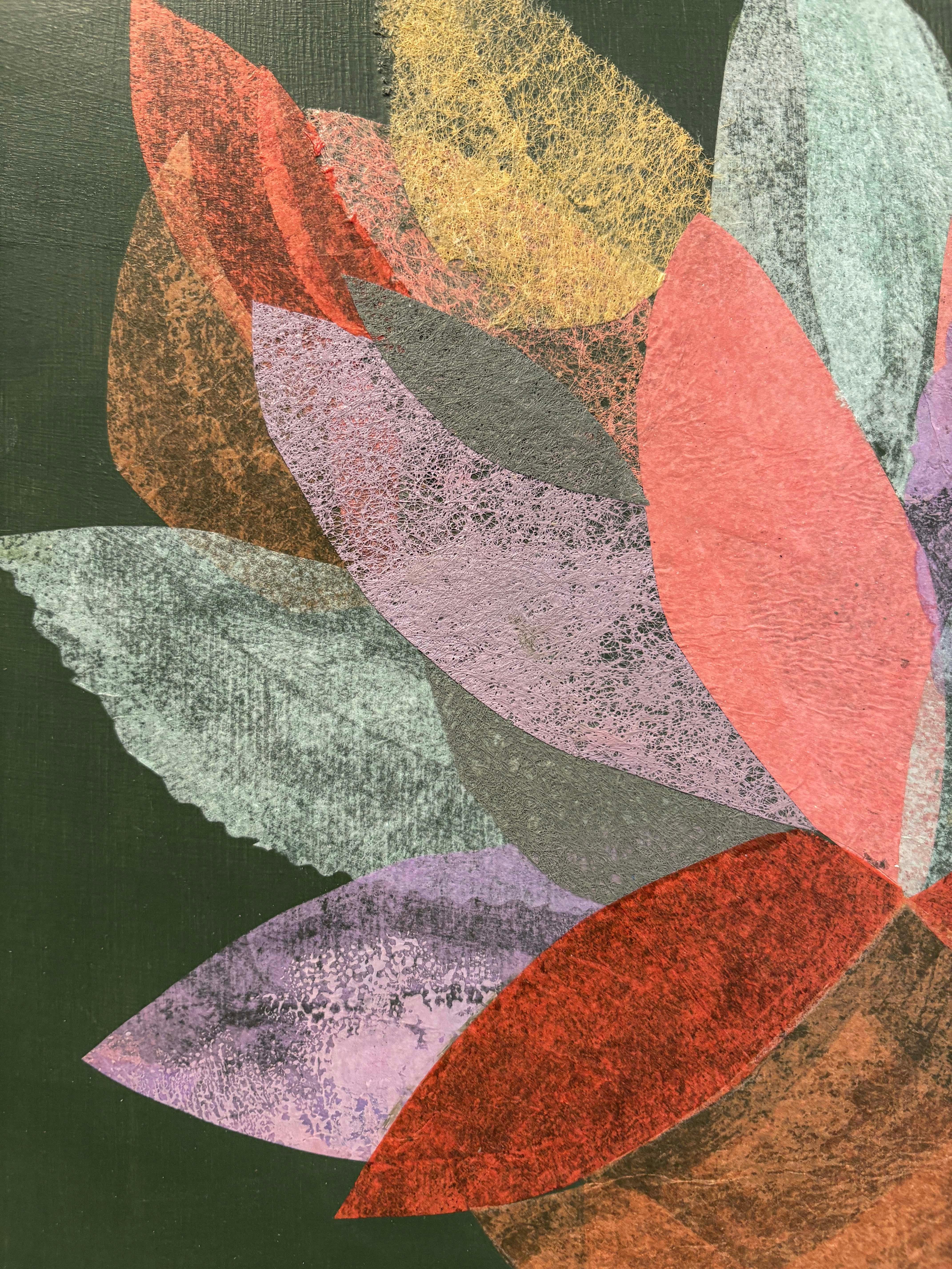 Green Abstract, Handmade Paper Collage Flora Painting For Sale 1