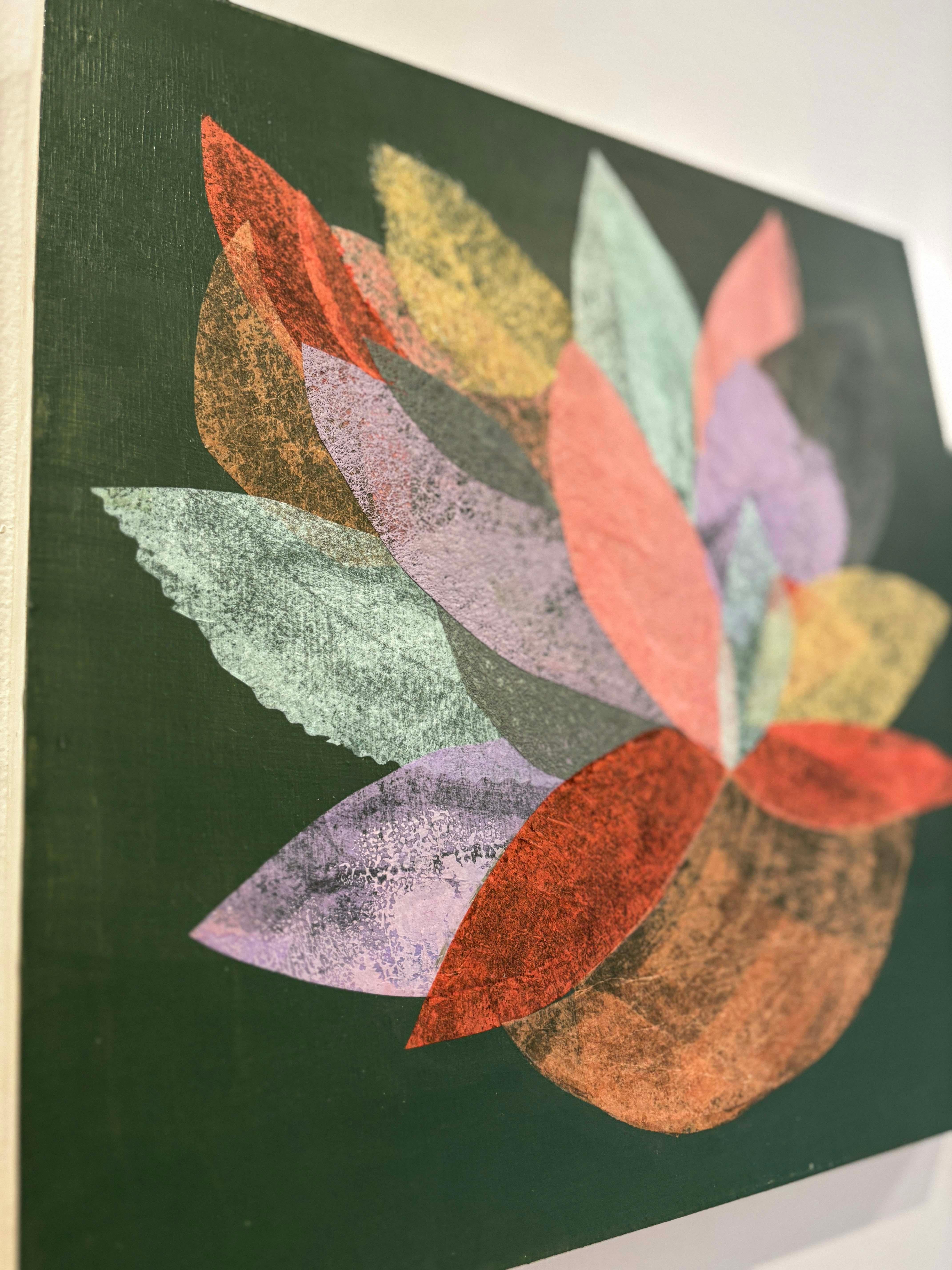 Green Abstract, Handmade Paper Collage Flora Painting For Sale 2