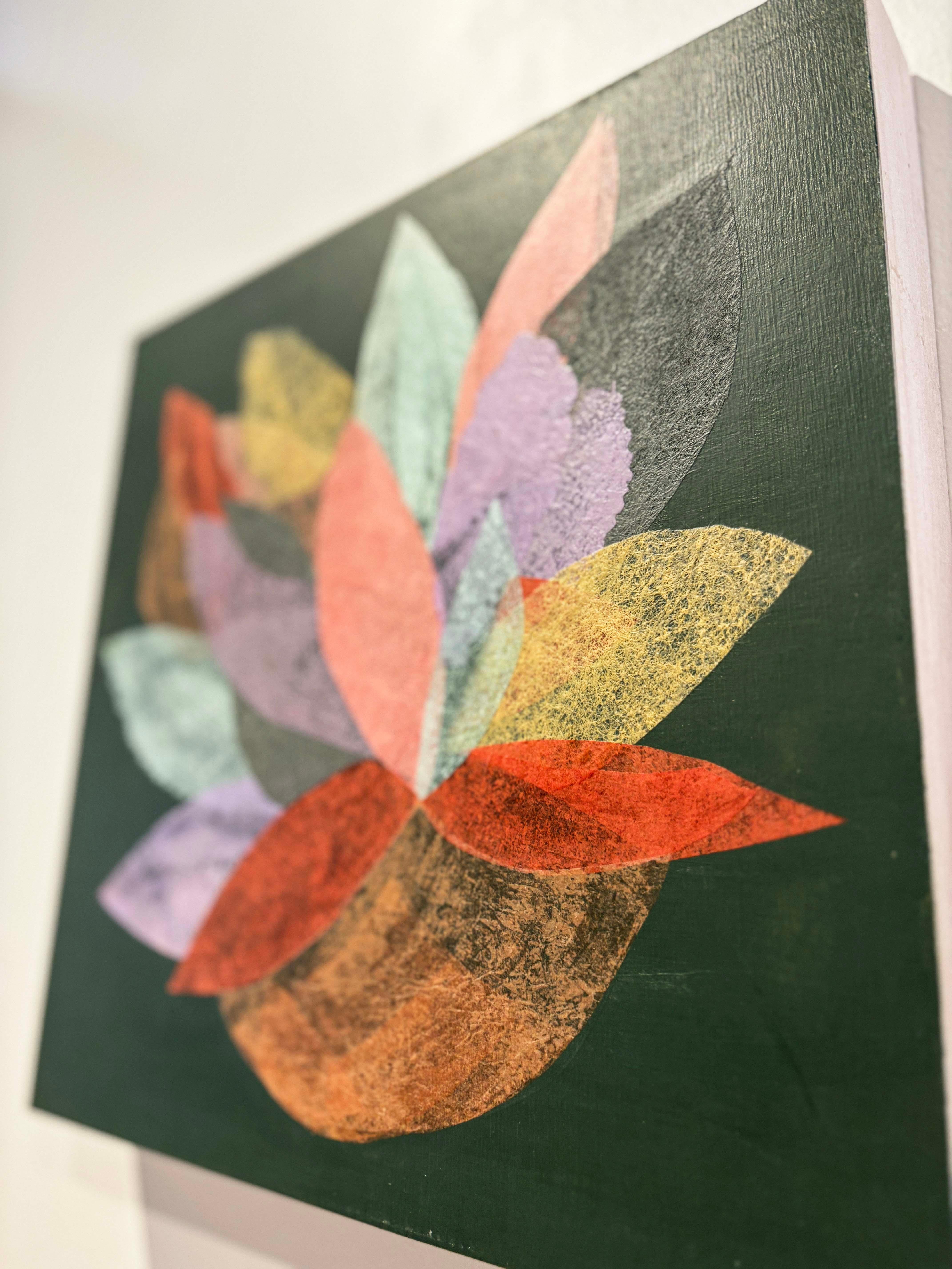 Green Abstract, Handmade Paper Collage Flora Painting For Sale 3