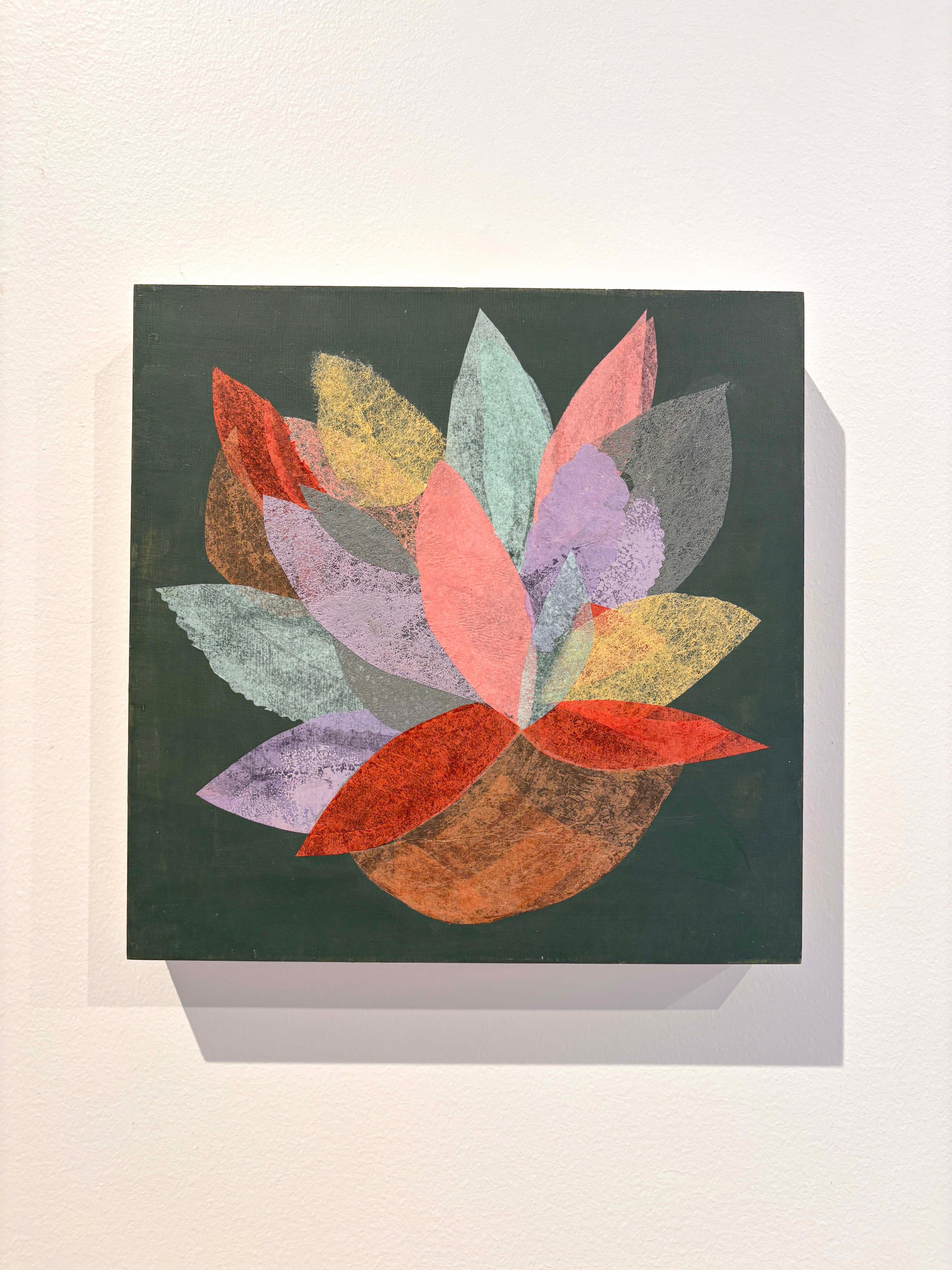 Green Abstract, Handmade Paper Collage Flora Painting For Sale 4