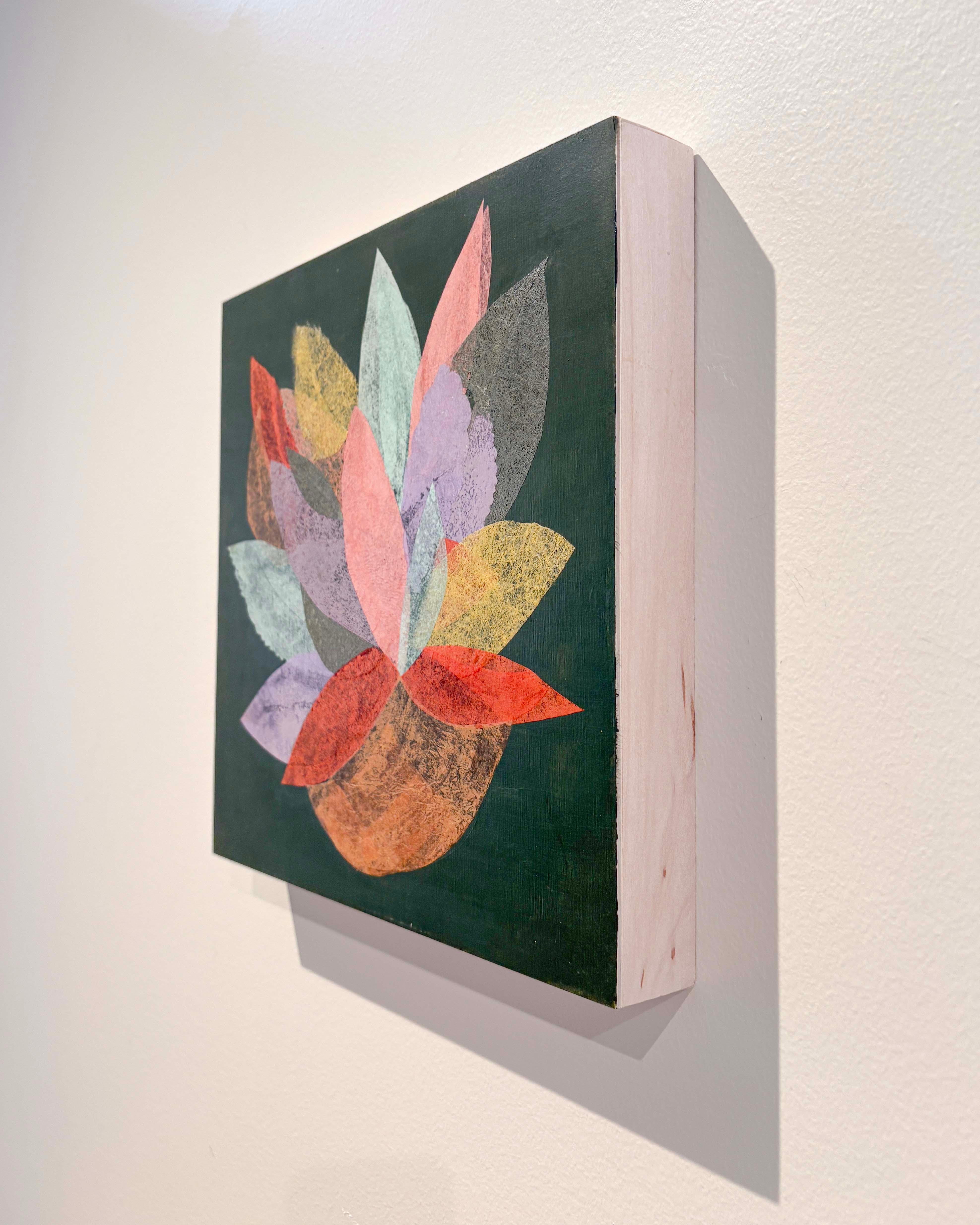 Green Abstract, Handmade Paper Collage Flora Painting For Sale 5