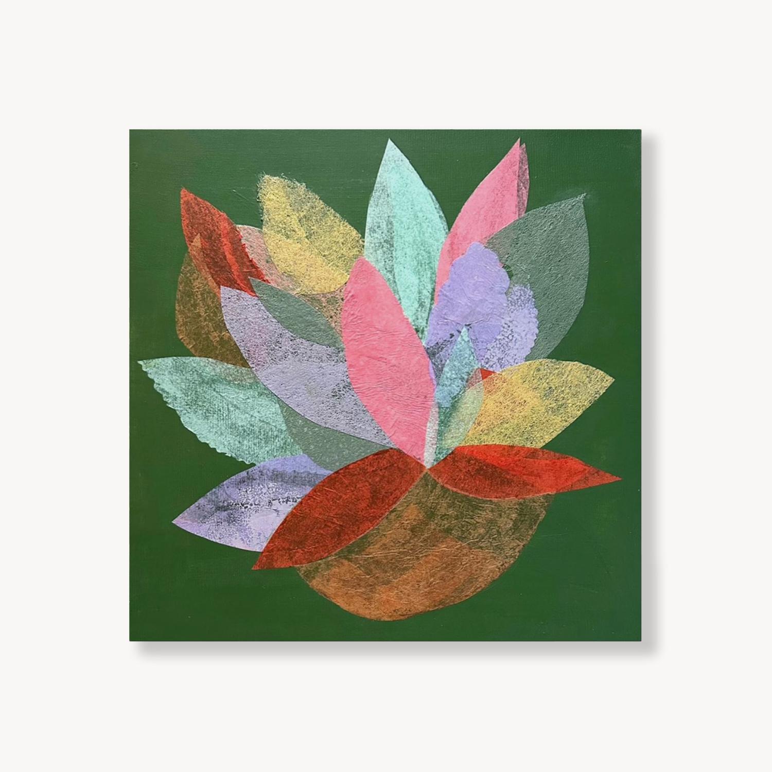Greene Abstract, Handmade Paper Collage Flora Painting (en anglais)