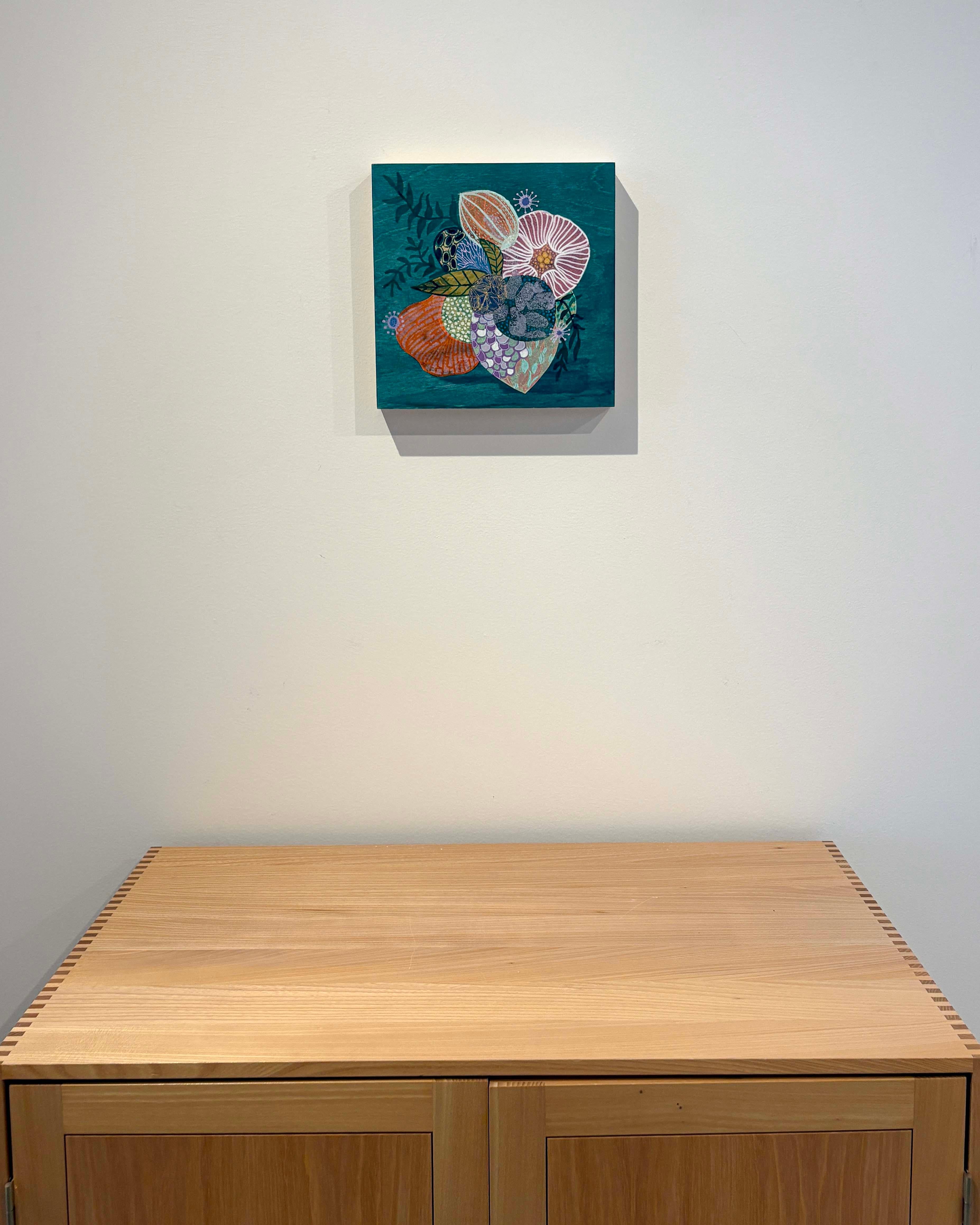 Green Color Study, Handmade Paper Collage Flora Painting For Sale 7